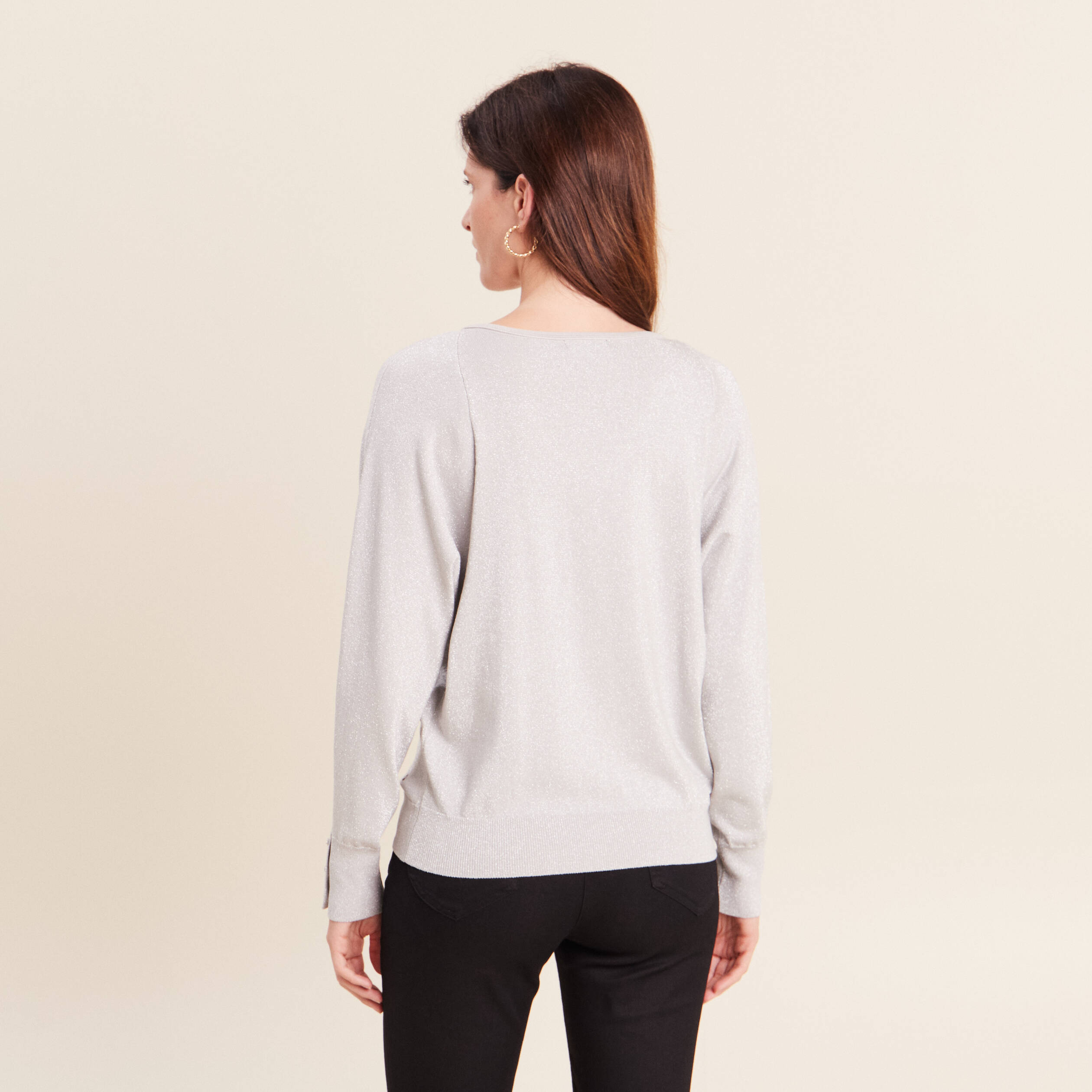 Pull manches longues gris argent femme