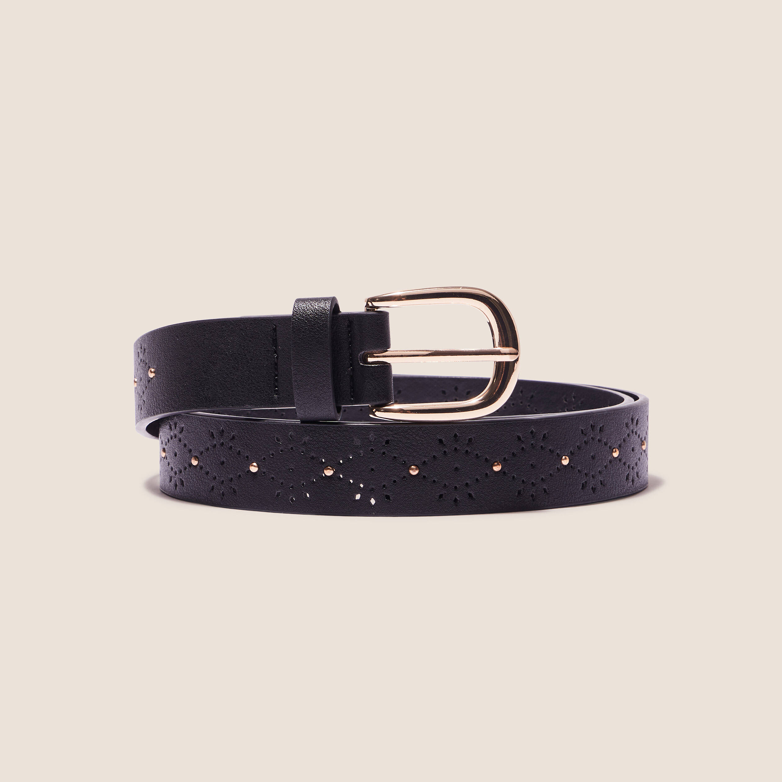 Ceinture en Cuir Noir Veiné Boucle Arrondie Vieil Argent – IDK-Lé