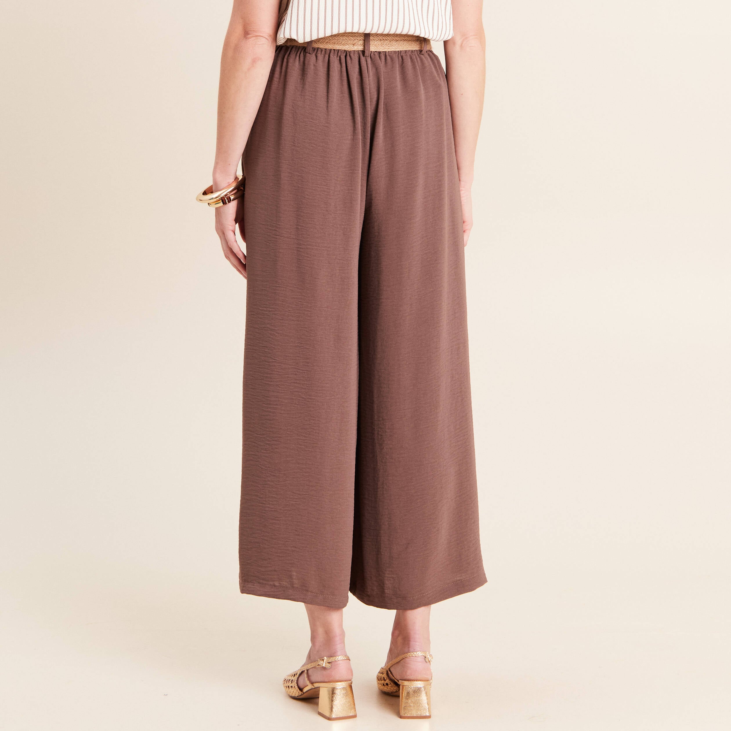 Pantalon jupe-culotte large marron femme