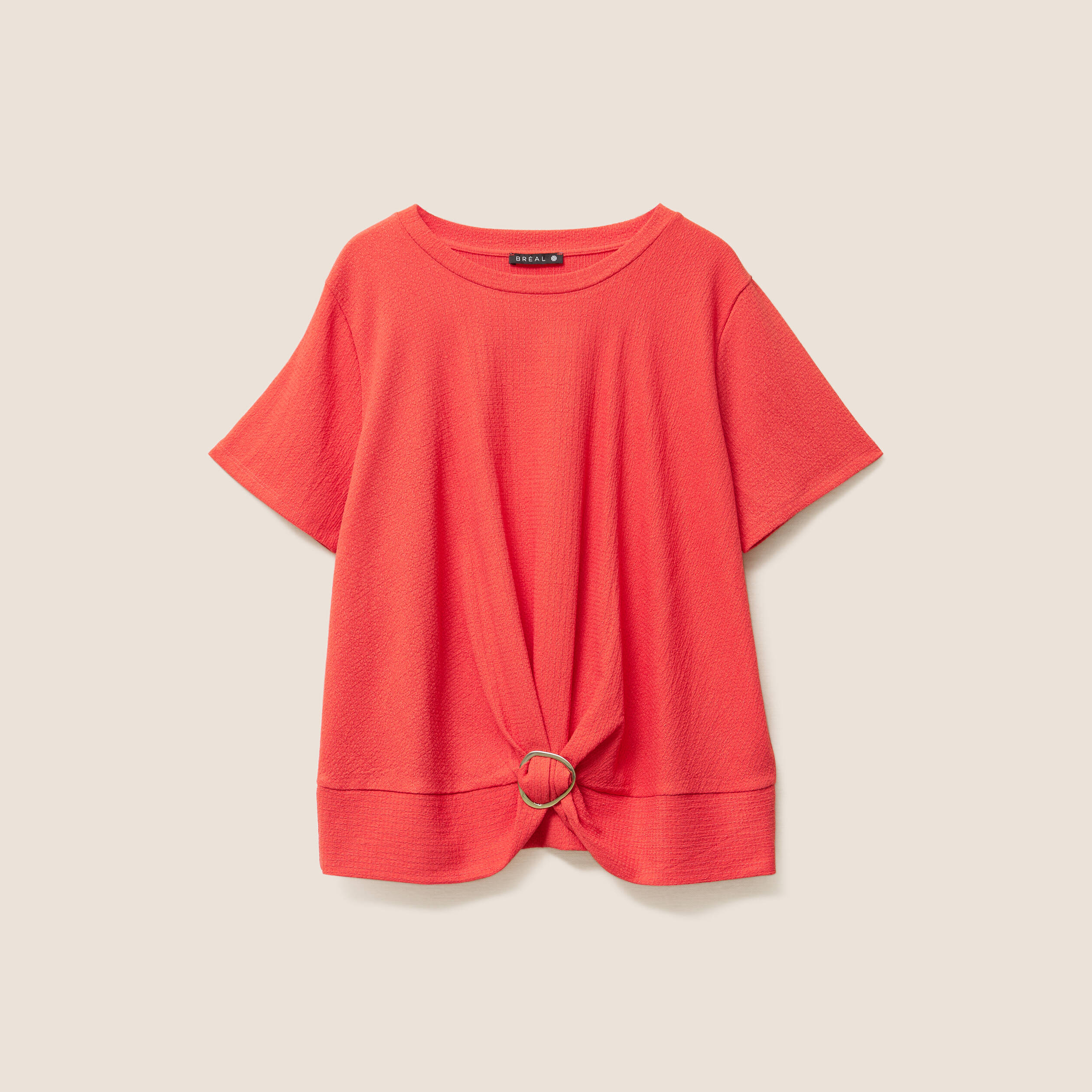 top court bas resserre col rond rouge corail femme Top court bas resserré col rond rouge corail femme