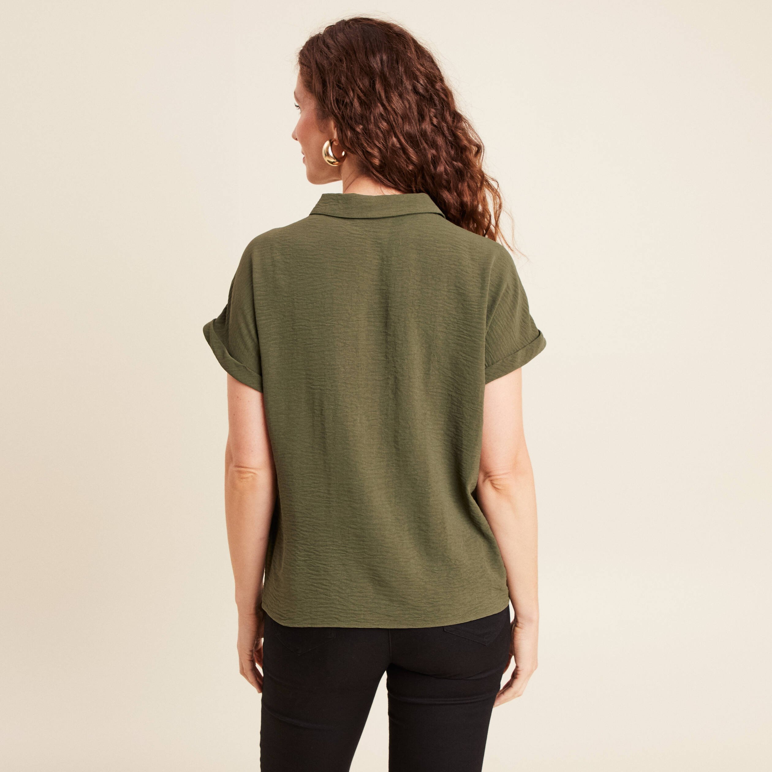 blouse manches courtes vert kaki femme Blouse manches courtes vert kaki femme