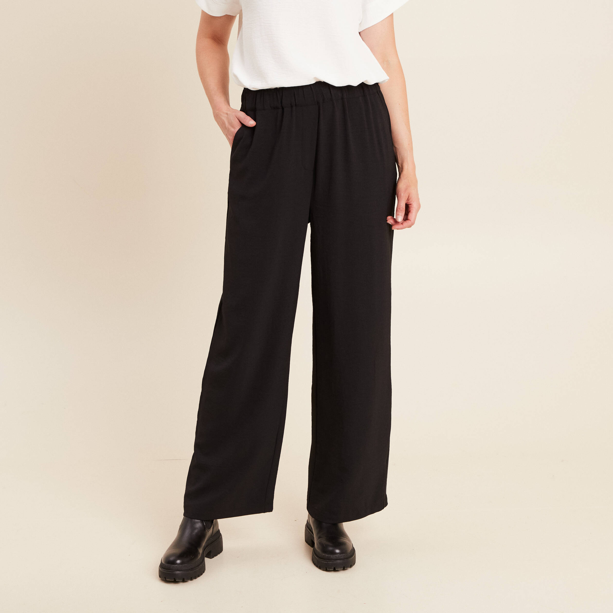 pantalon large taille haute noir femme Pantalon large taille haute noir femme