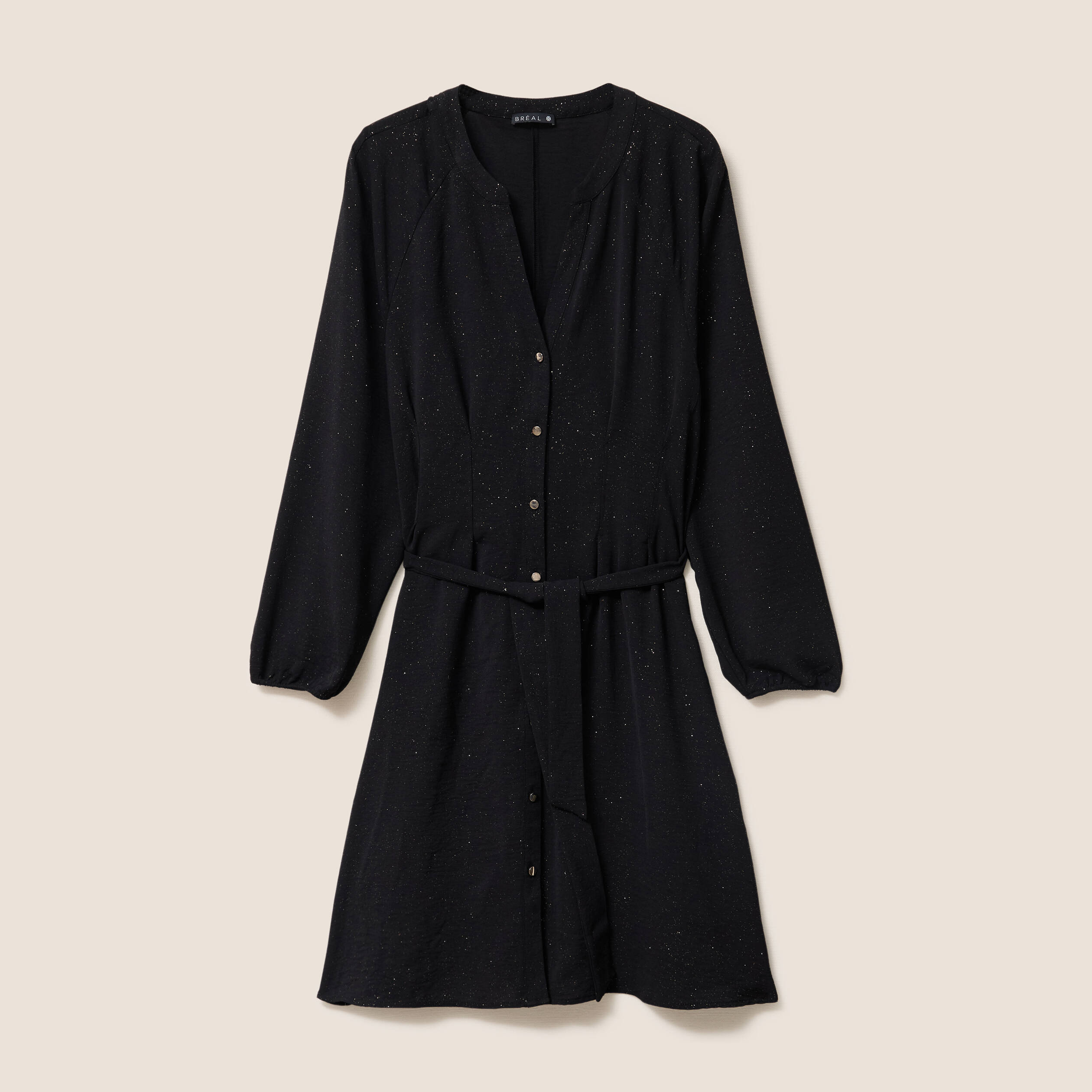 Robe courte col tunisien &agrave; paillettes noir femme