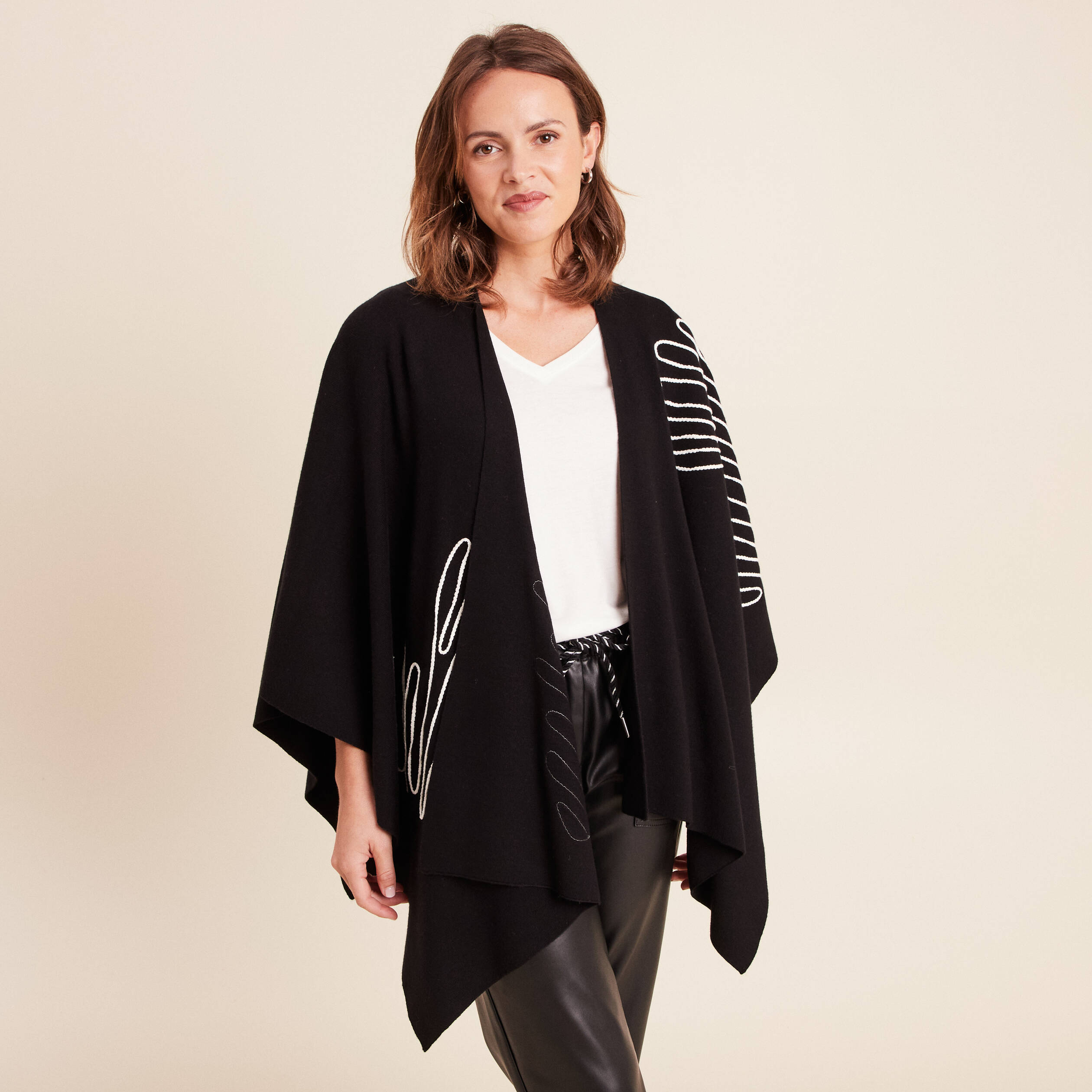 Poncho noir femme