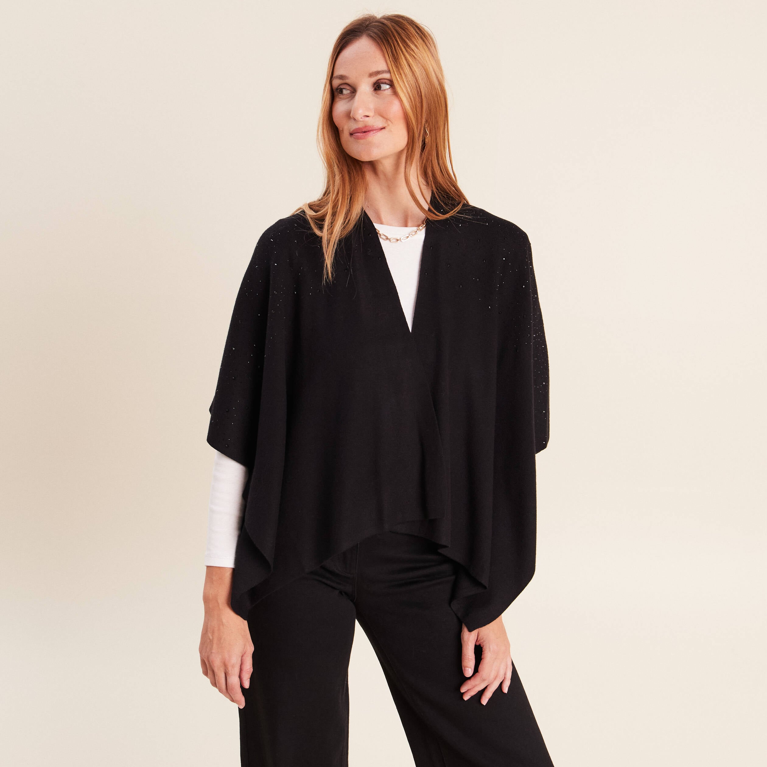 Poncho avec strass noir femme