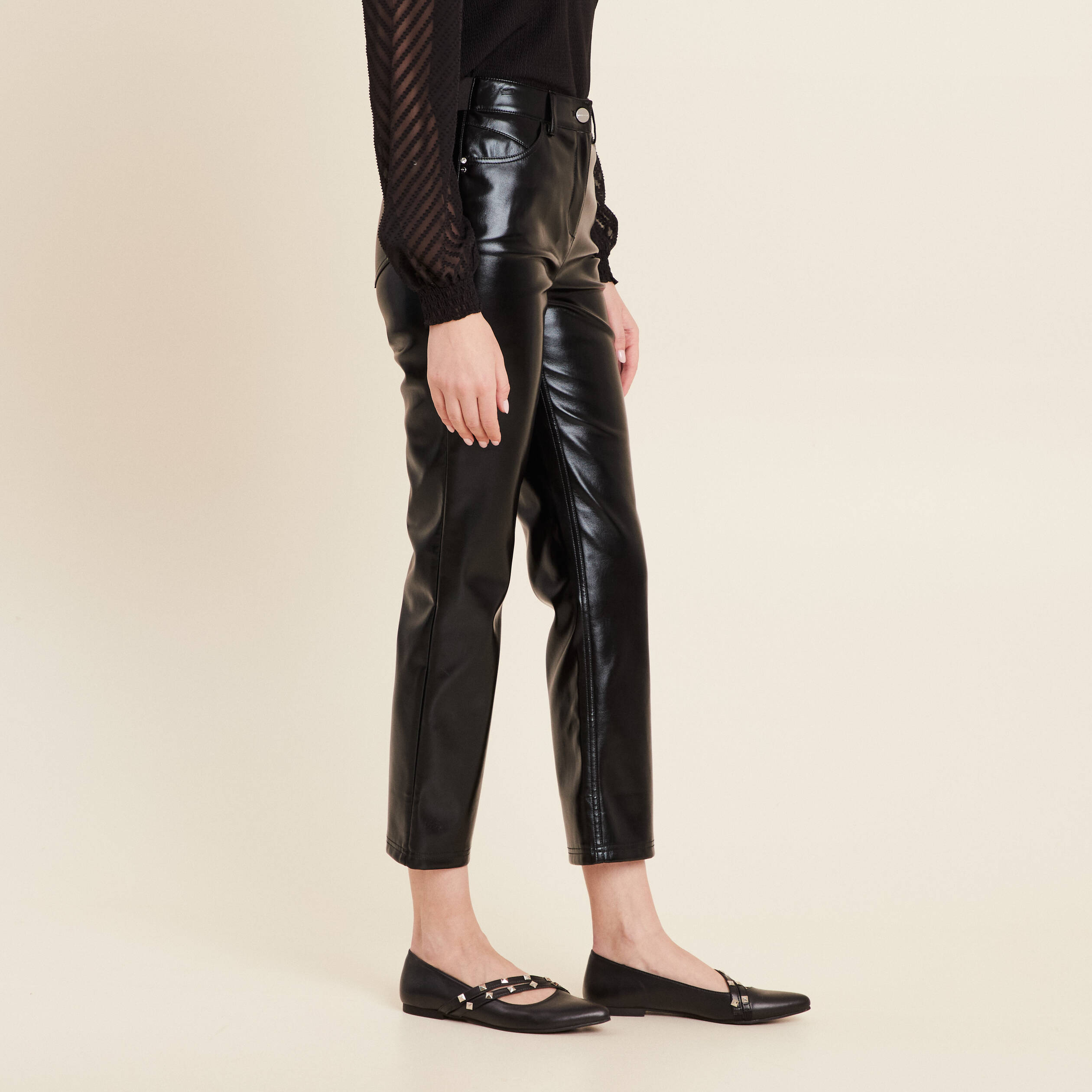 Pantalon droit simili cuir noir femme Vibs