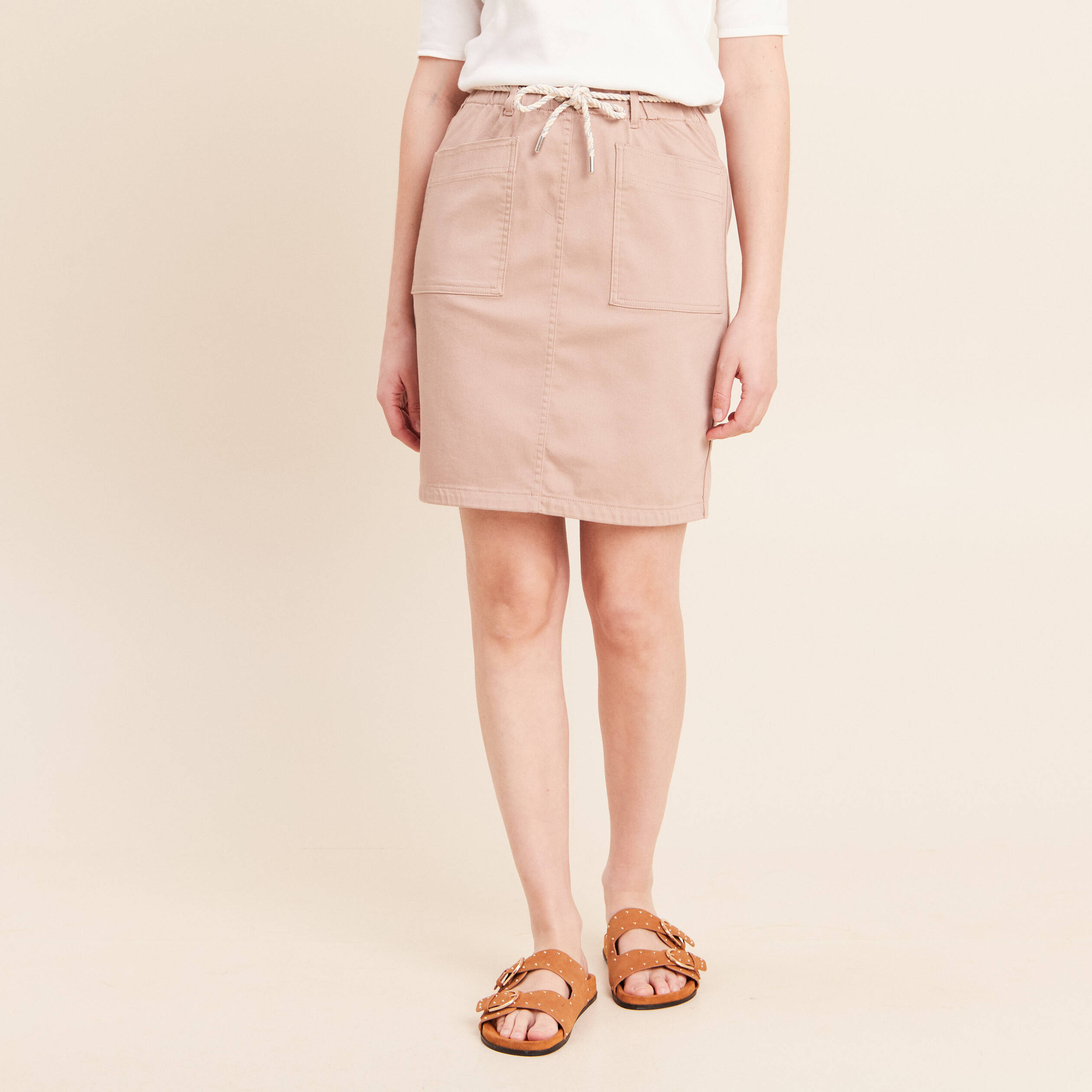Jupe droite r&eacute;versible marron femme
