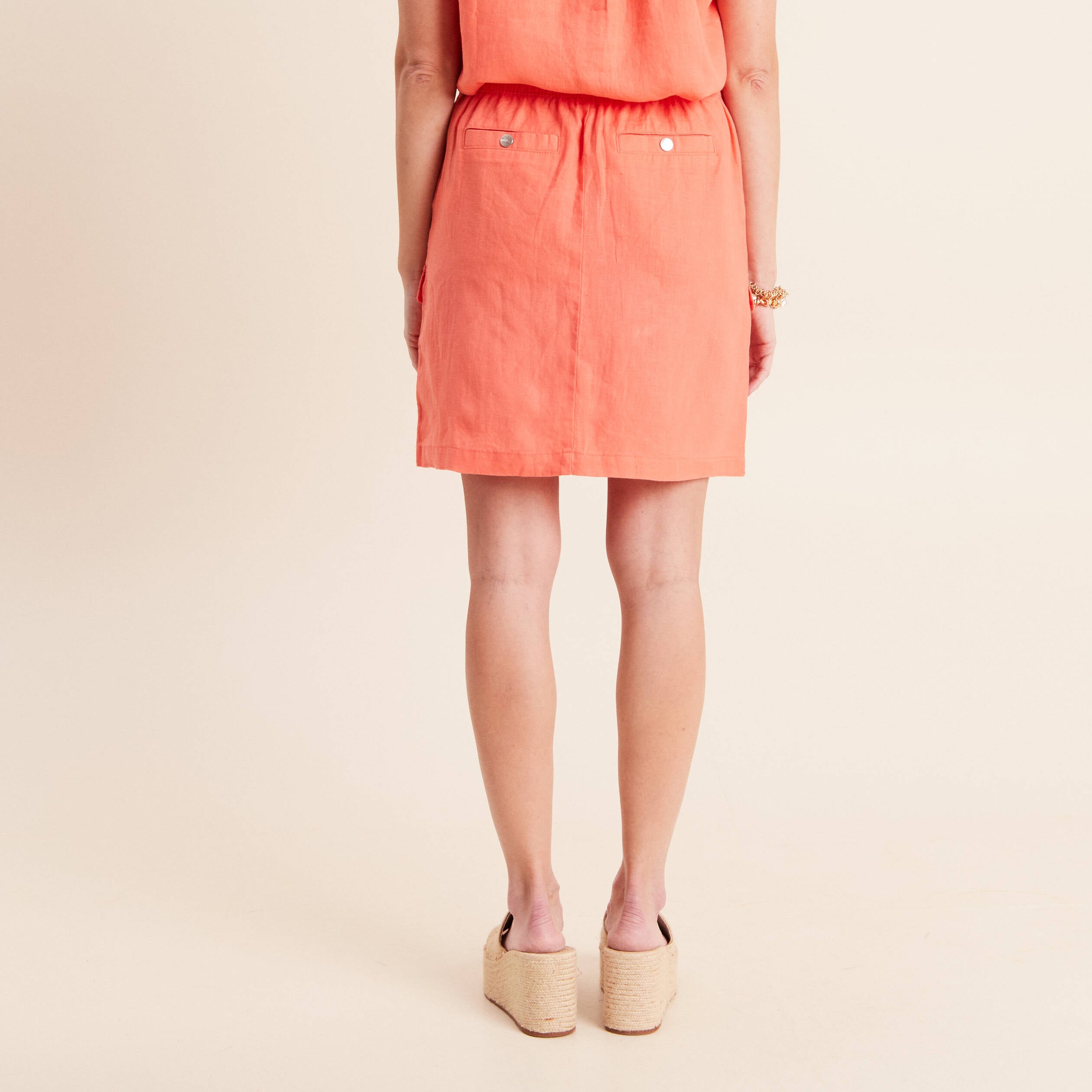 Jupe standard aspect lin orange fluo femme