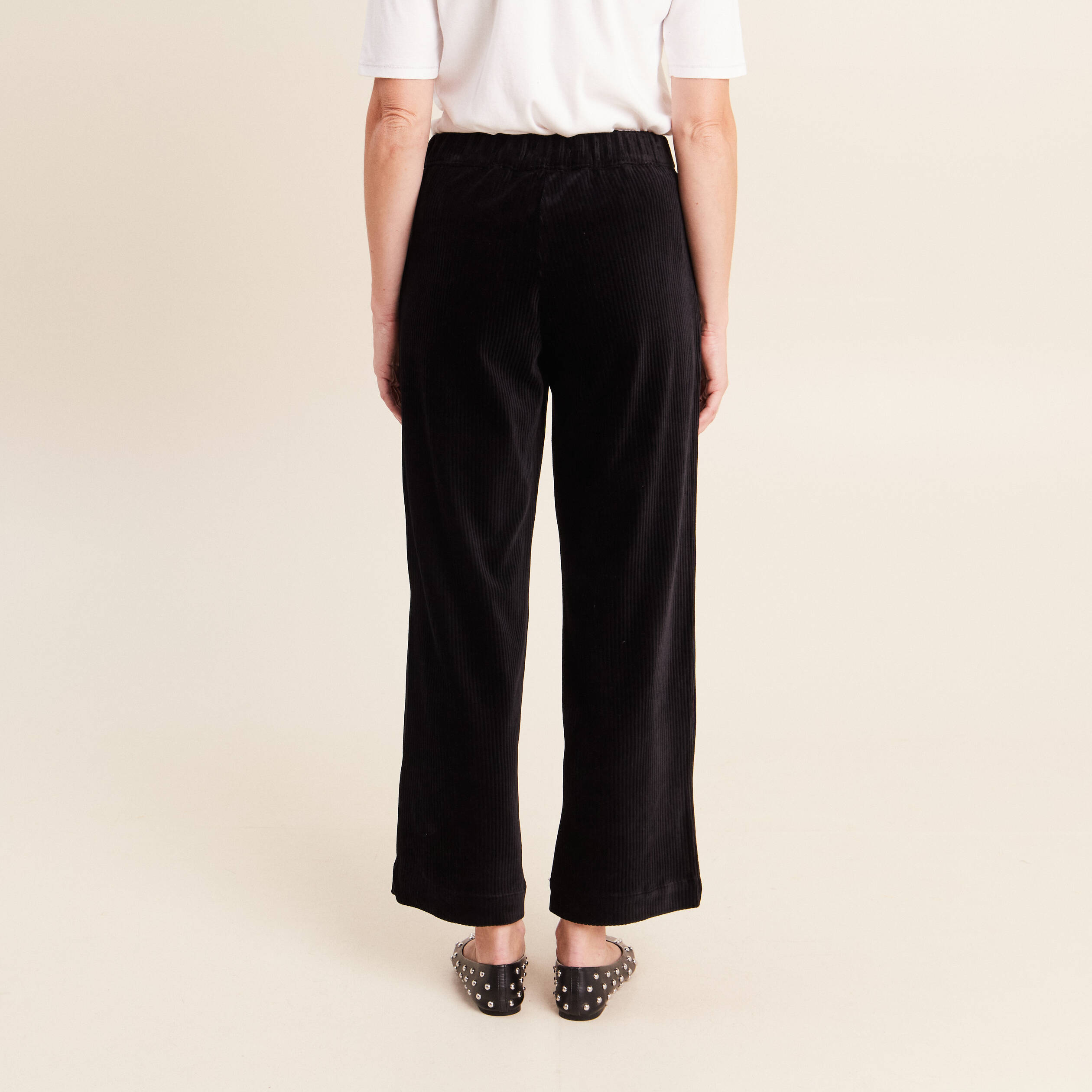 Pantalon loose en velours noir femme