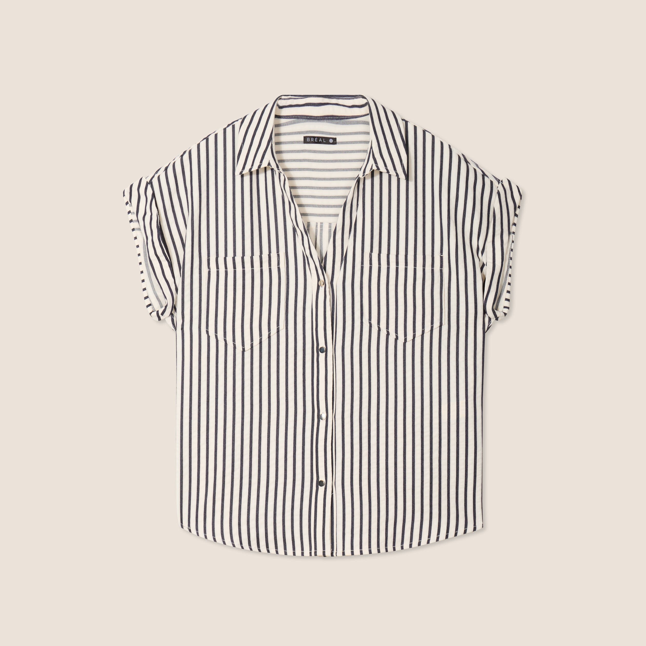 Chemise ample manches courtes bleu foncé femme
