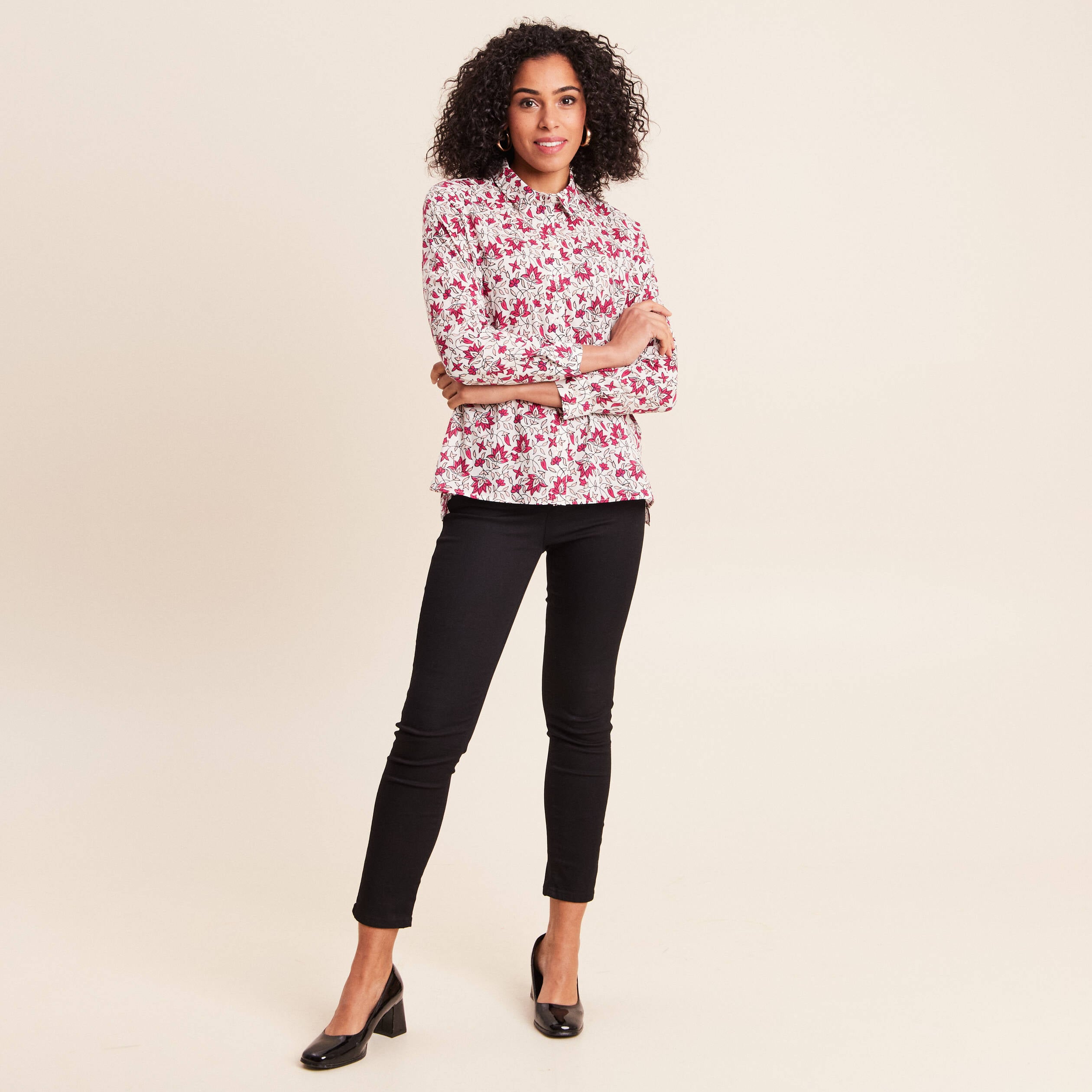 Chemise droite manches longues fluide rose femme