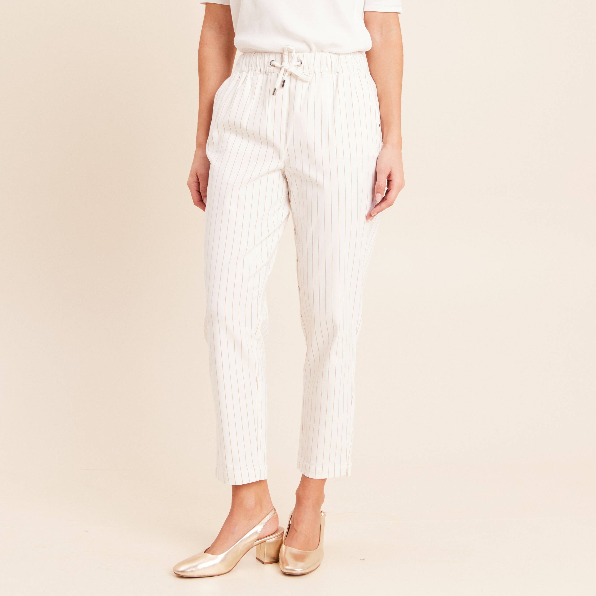 Pantalon jogpant taille haute blanc femme