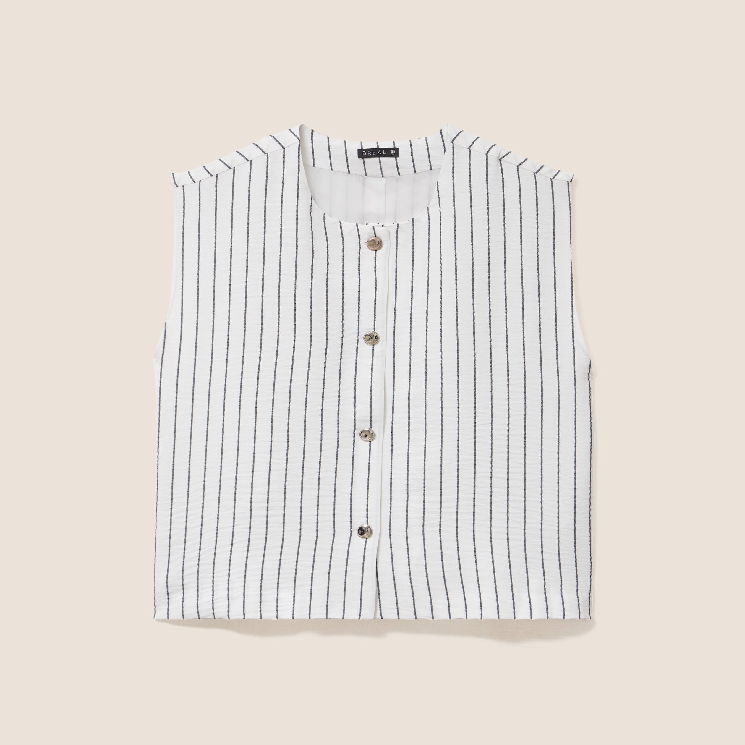 Blouse sans manches col rond doubl&eacute; gris fonc&eacute; femme