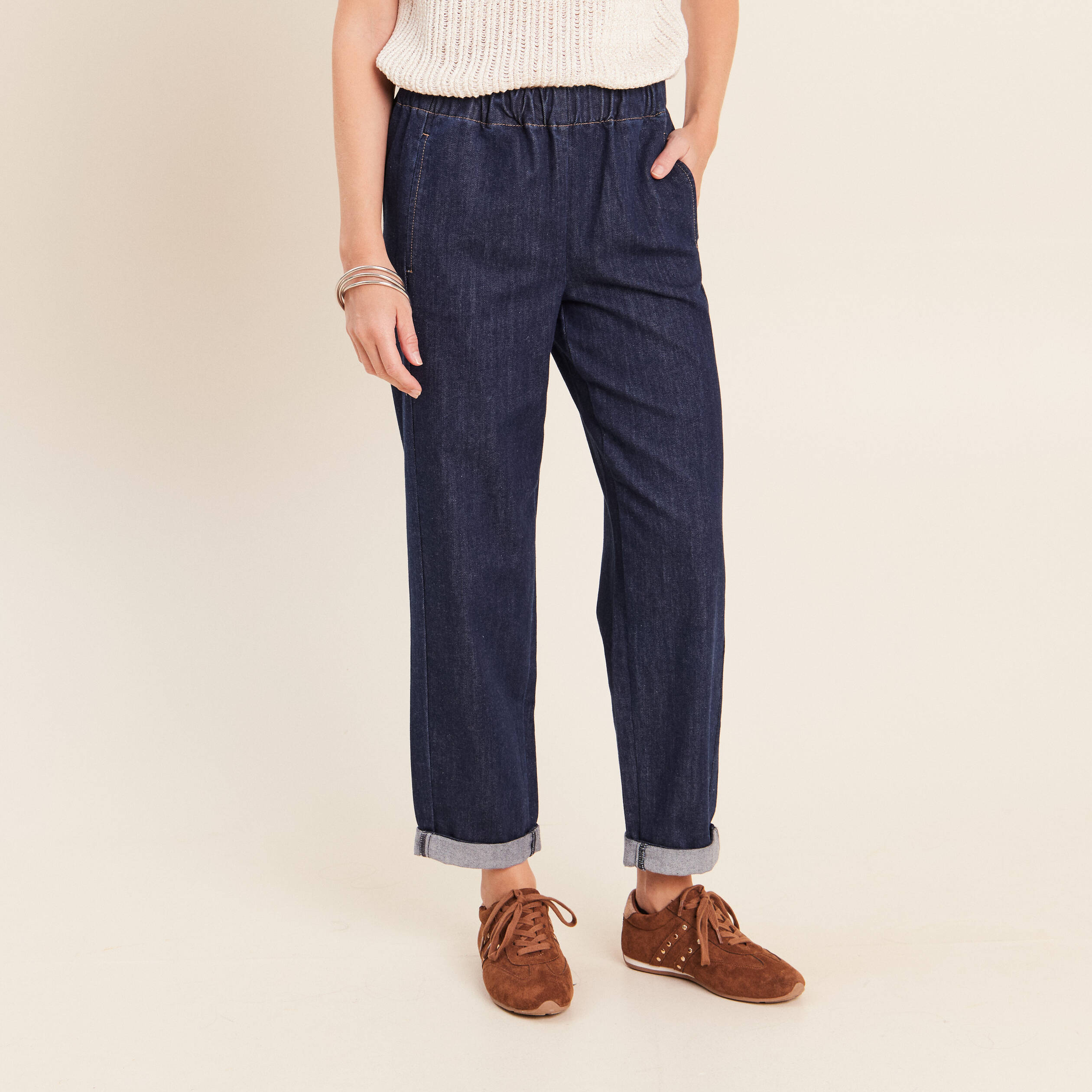 Jean mom en denim denim brut femme