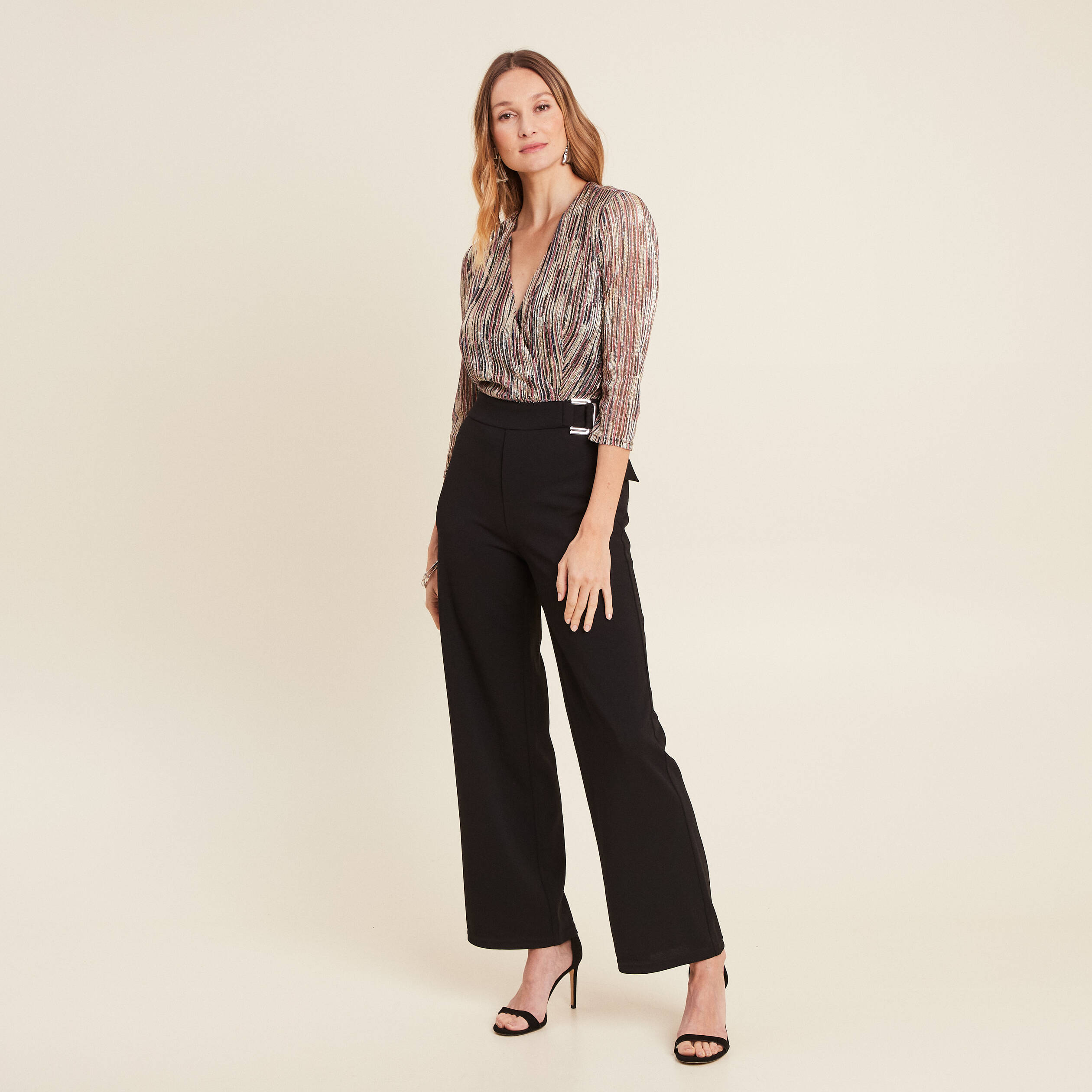 Combinaison pantalon paillet&eacute;e rose femme