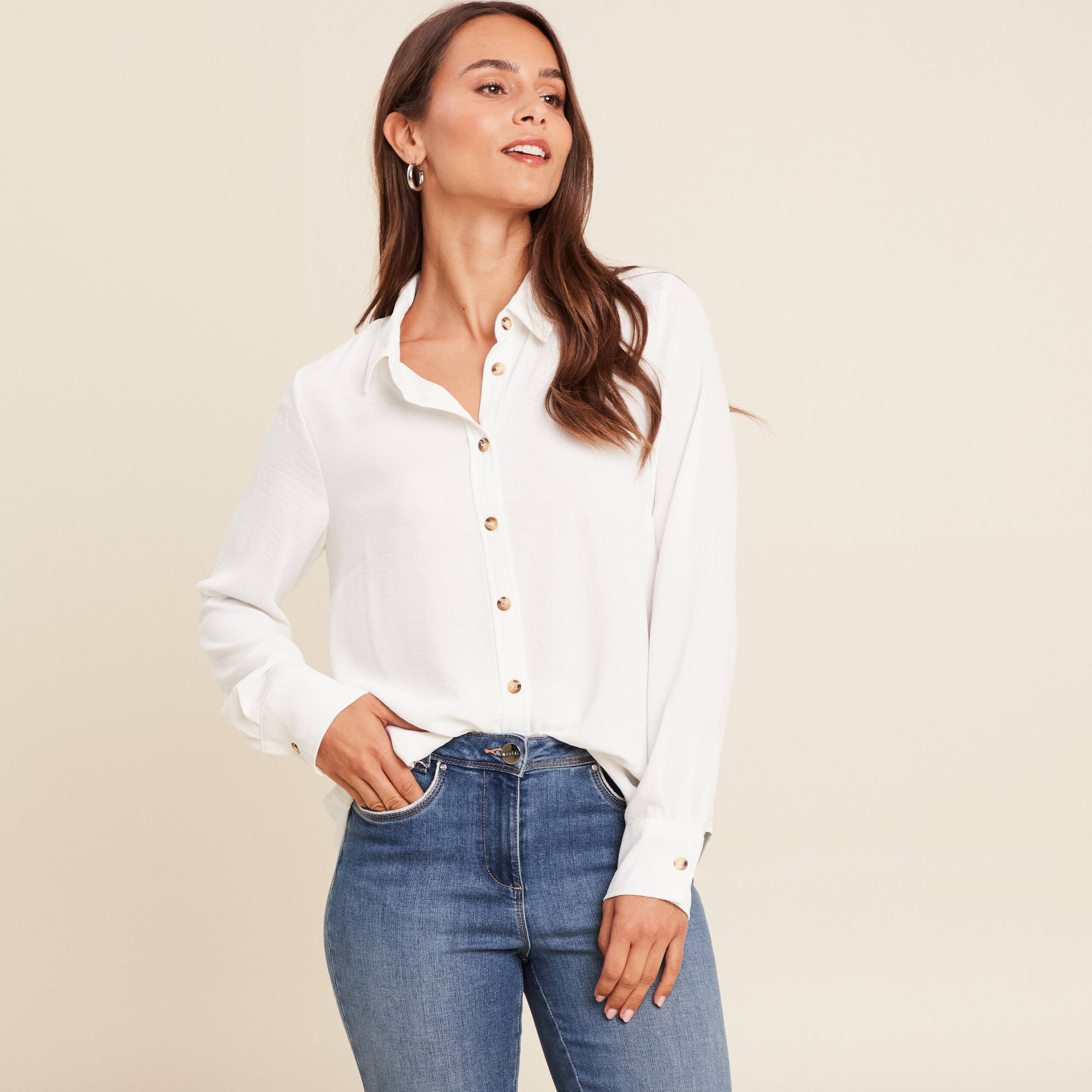 chemise fluide manches longues ecru femme Chemise fluide manches longues ecru femme