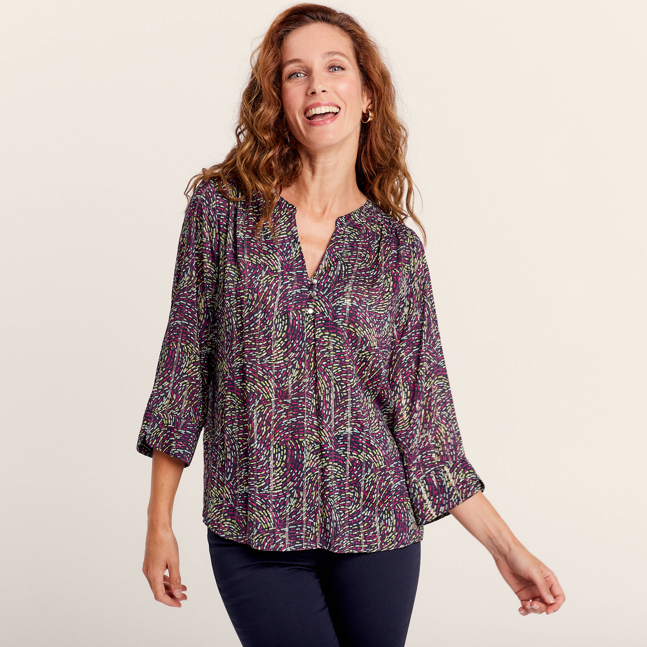 blouse manches 34 multicolore femme Blouse manches 3/4 multicolore femme