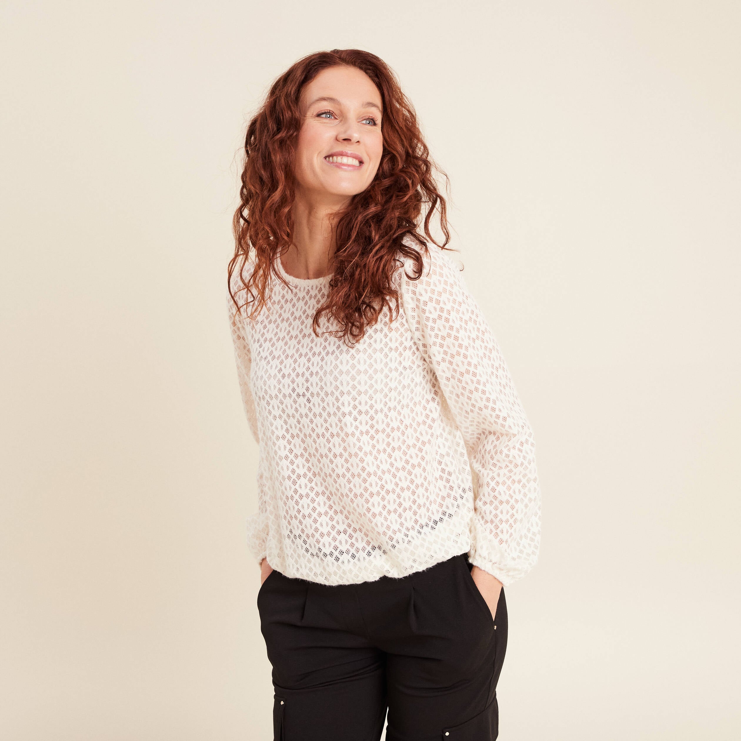 Blouse manches longues ecru femme