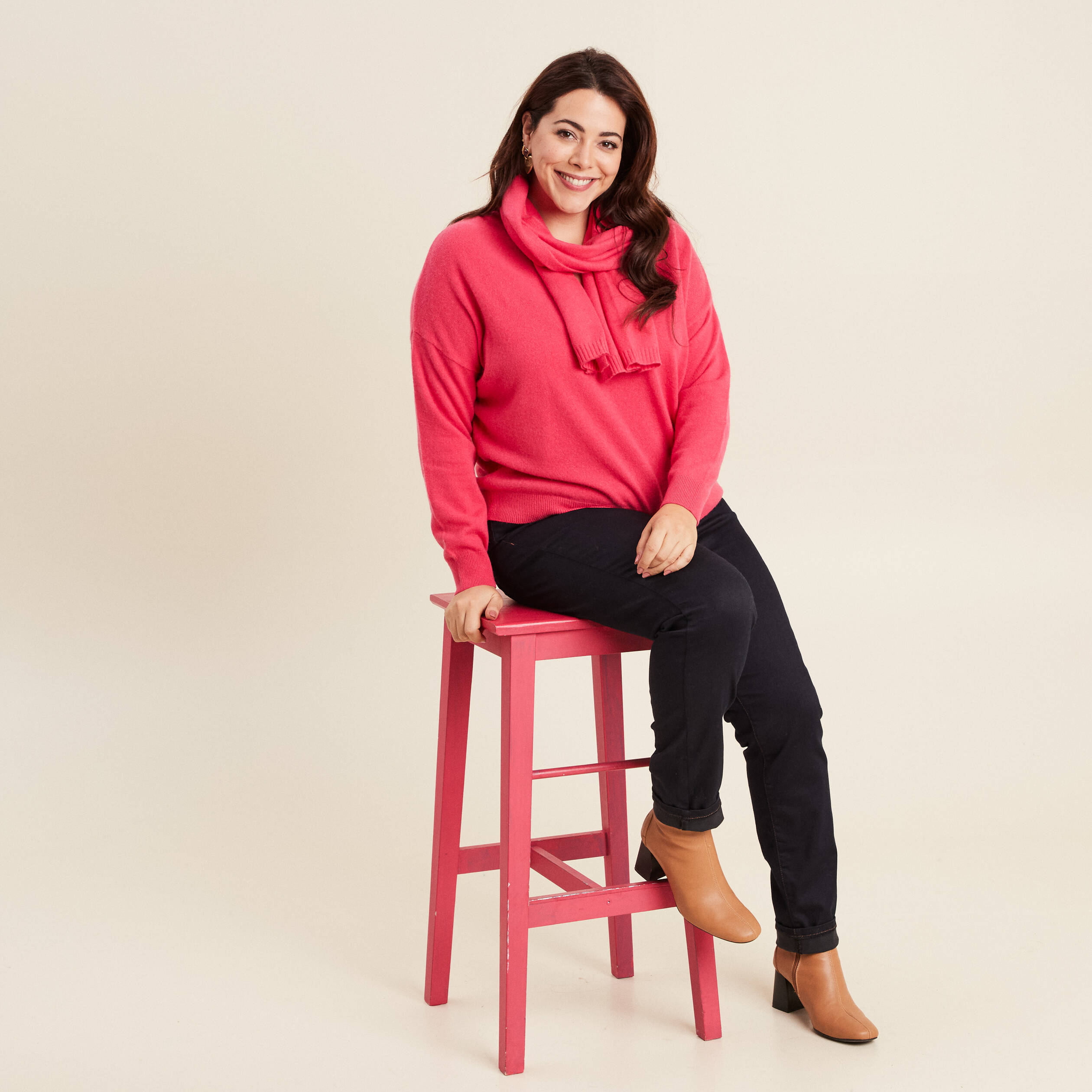 pull en cachemire manches longues rose framboise femme Pull en cachemire manches longues rose framboise femme