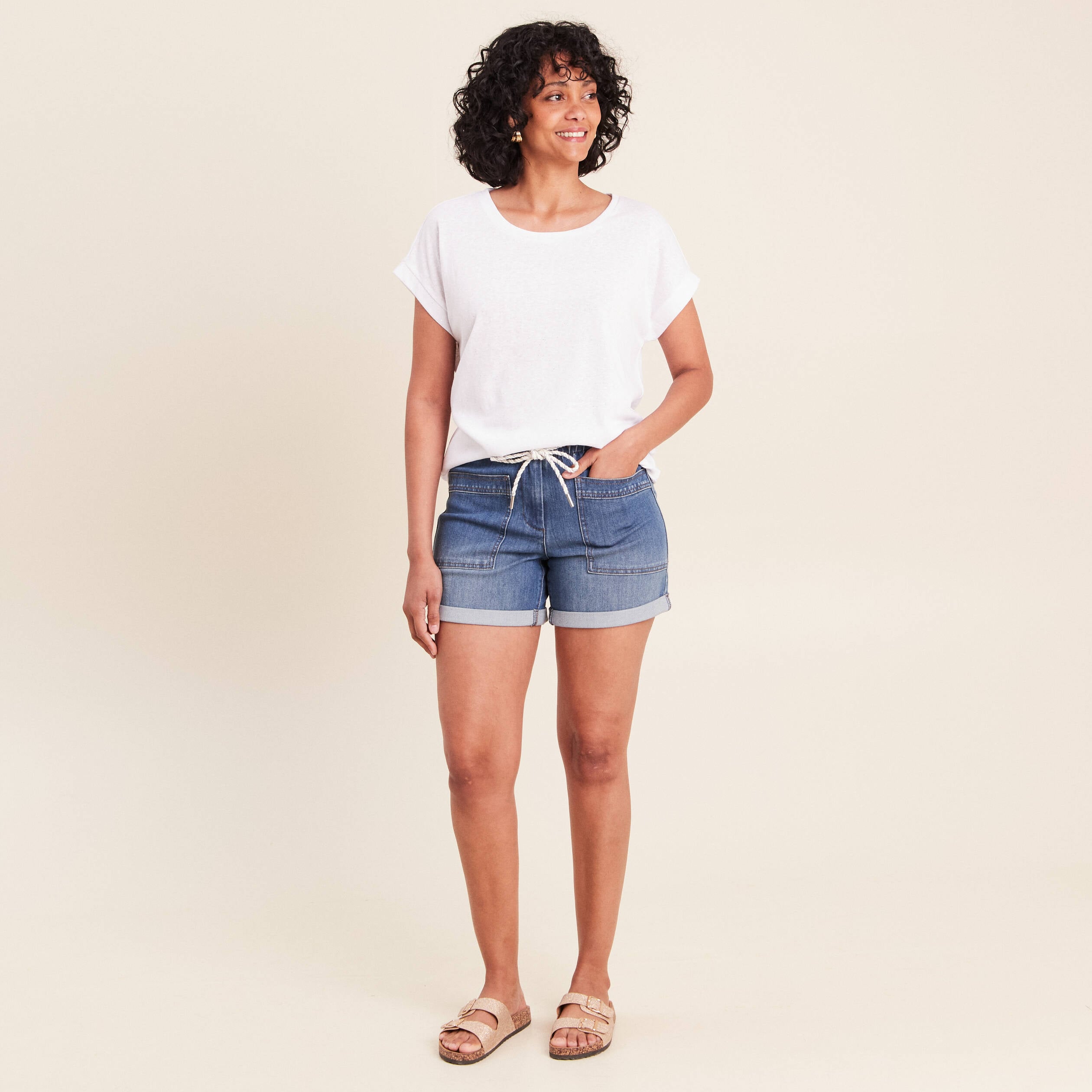 T-shirt &agrave; paillettes manches courtes blanc femme