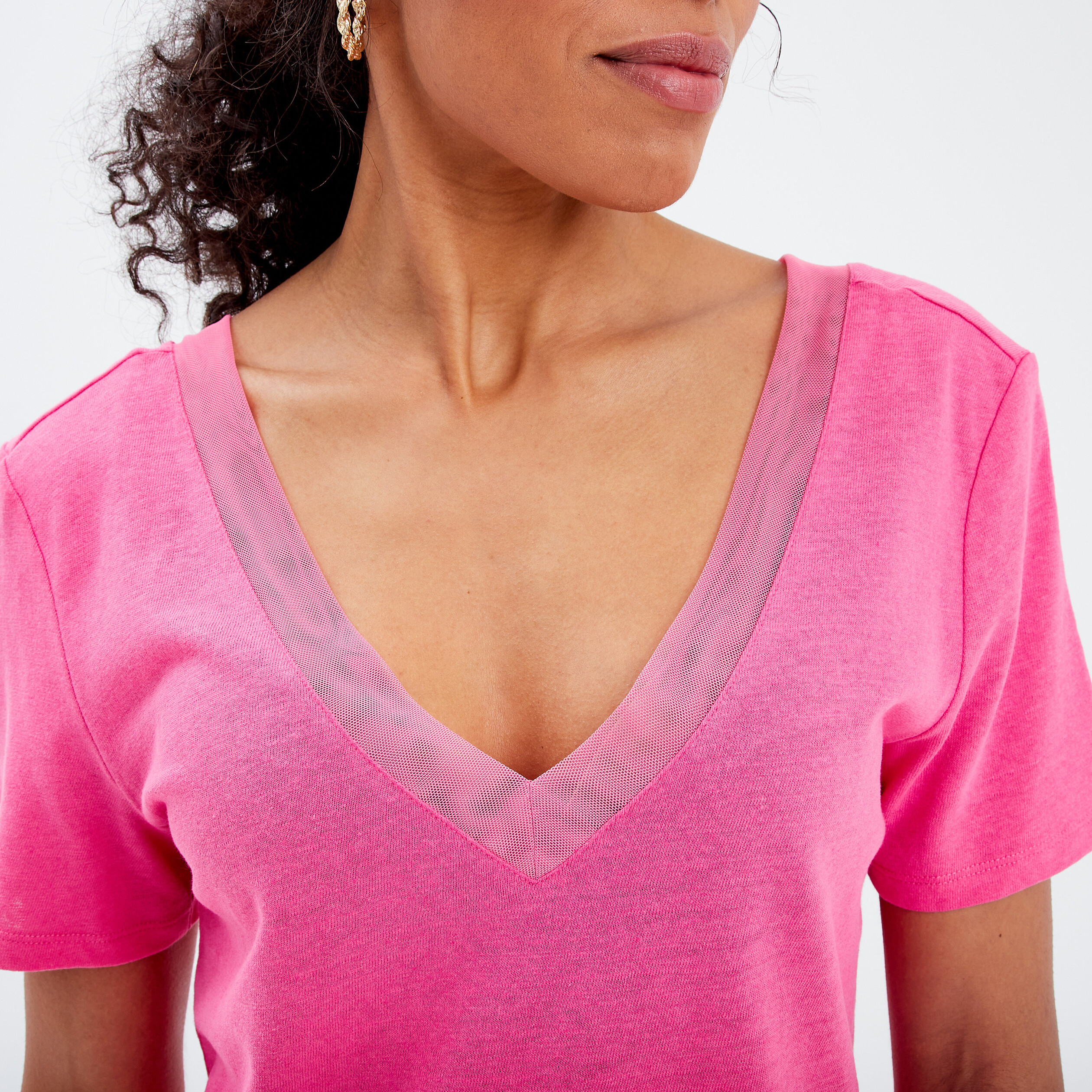 T-Shirt Rose Femme - Col Rond Manches Courtes - Coton 100% Doux Et Respirant - Coupe Regular Fit Confortable - Pour Octobre Rose Ou Tous Les Jours