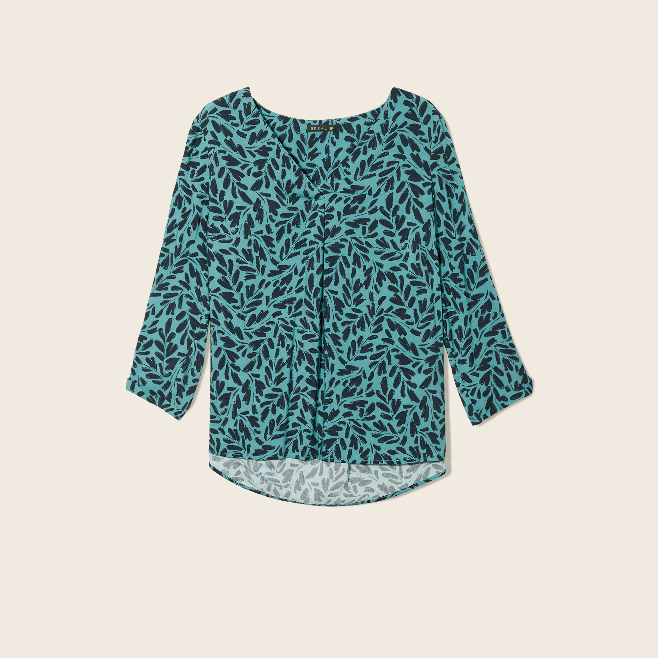 Blouse manches 3/4 bleu canard femme