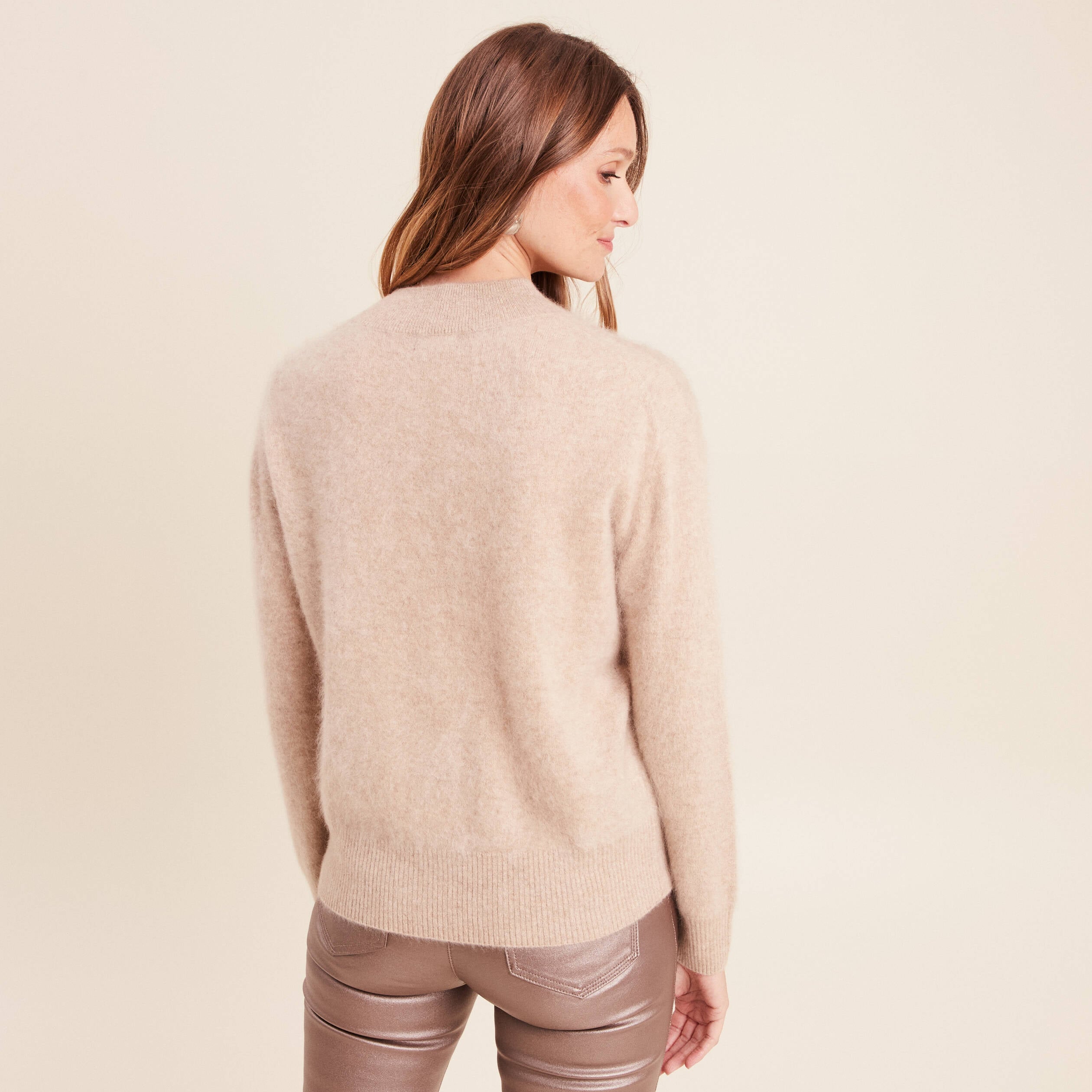 Pull cachemire col montant sable femme