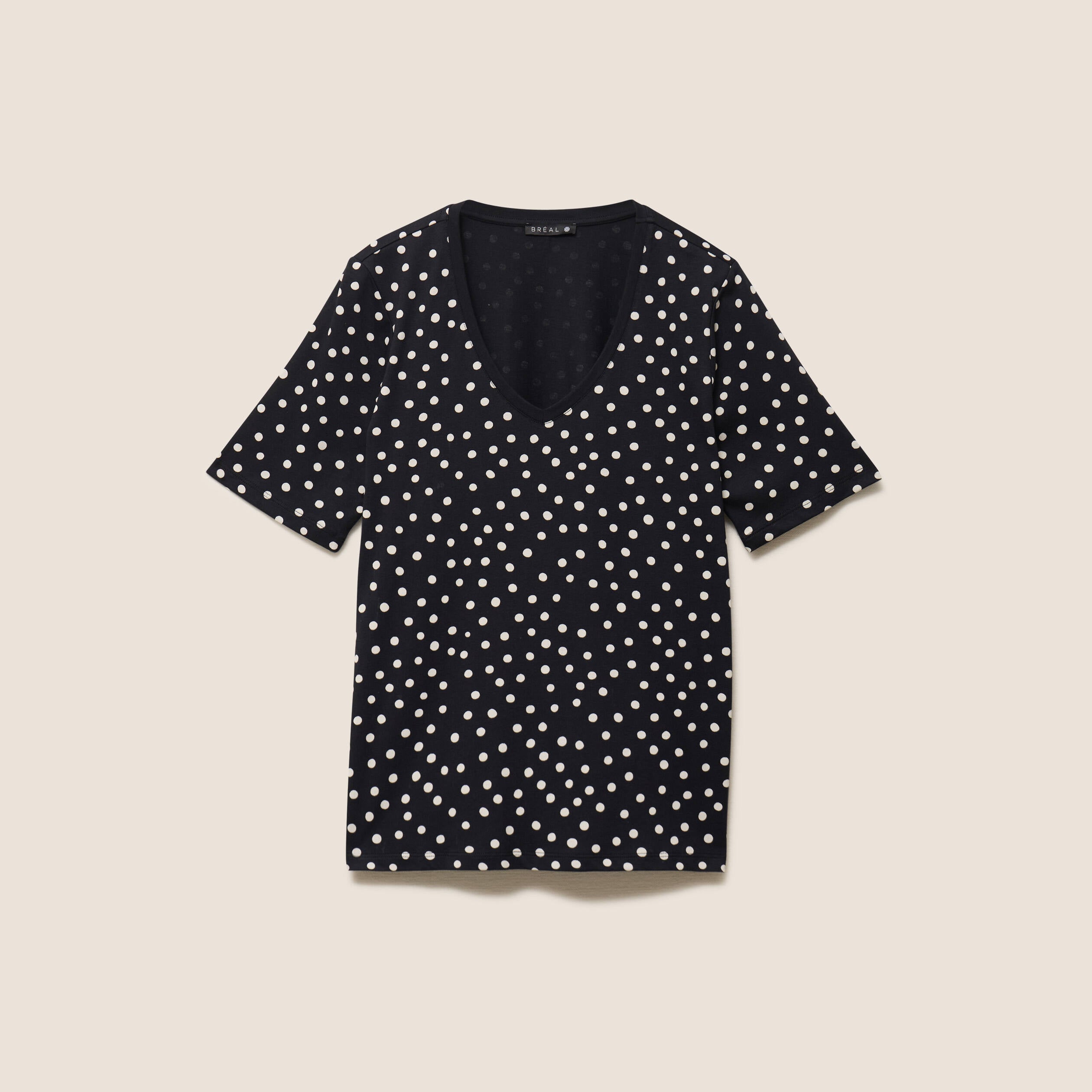 T-shirt droit col v manches courtes noir femme