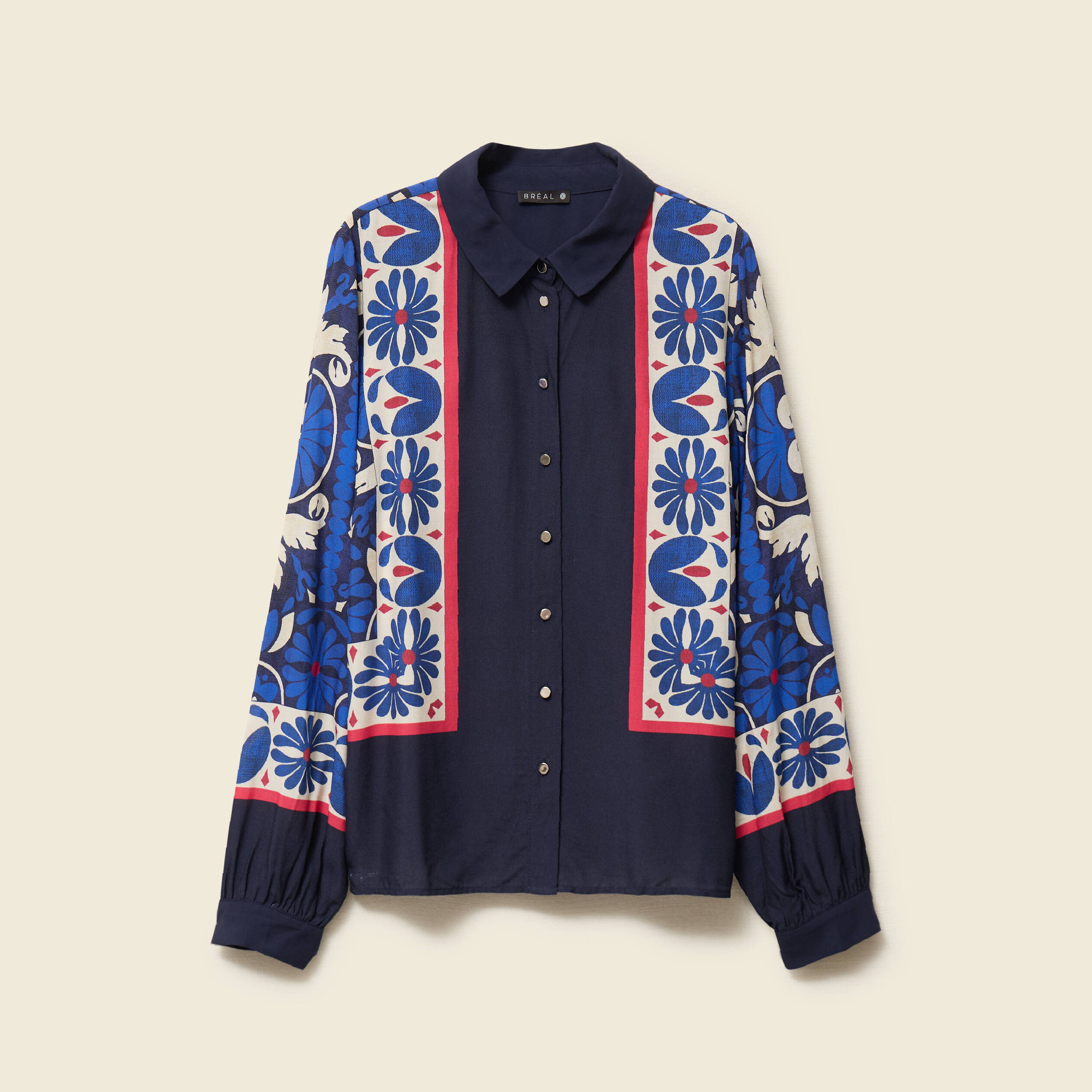 Chemise manches longues fluide bleu femme