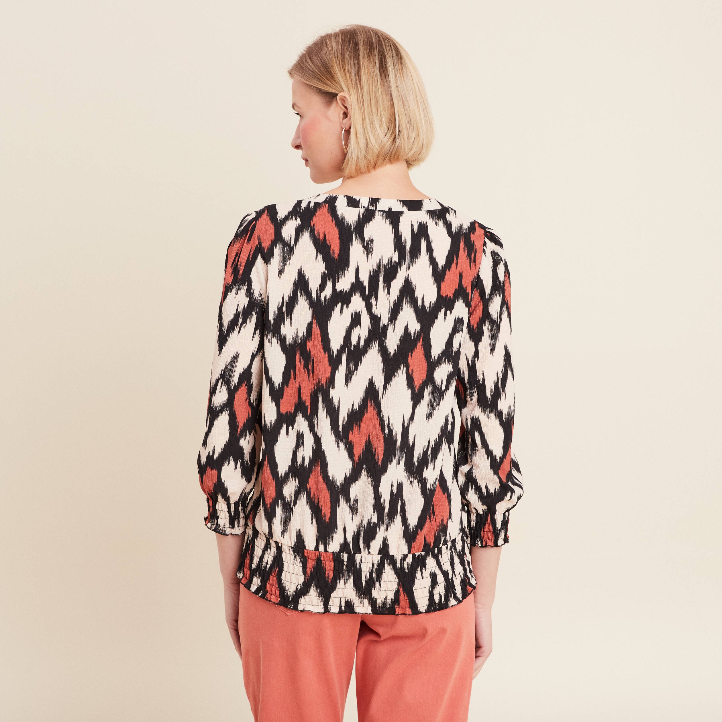 blouse manches 34 orange femme Blouse manches 3/4 orange femme