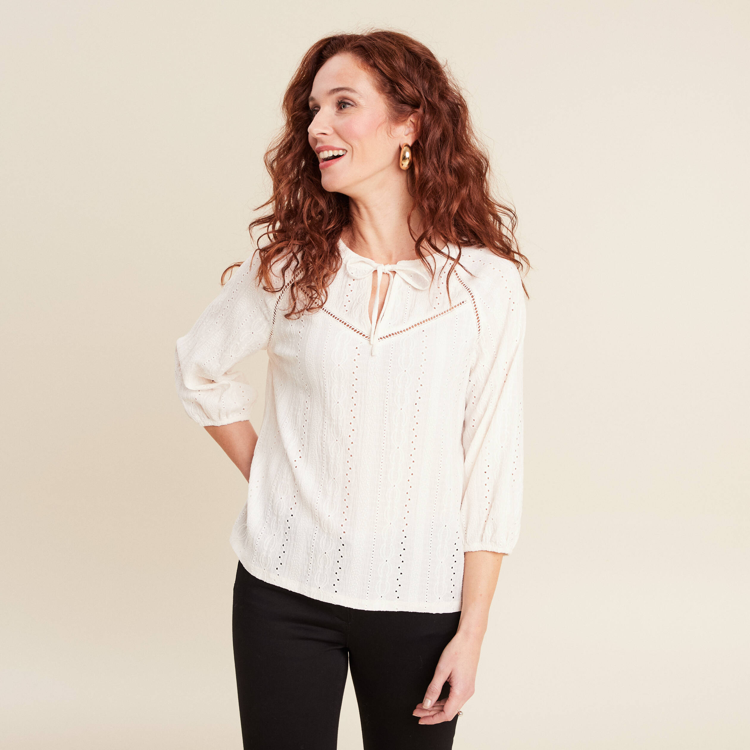 blouse manches 34 ecru femme Blouse manches 3/4 ecru femme
