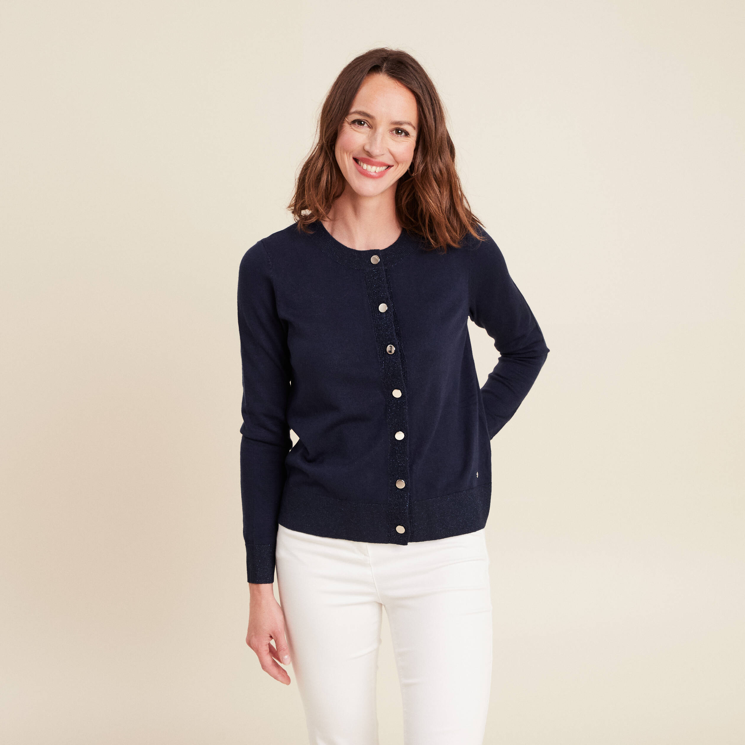 Gilet col rond bleu marine femme Vibs