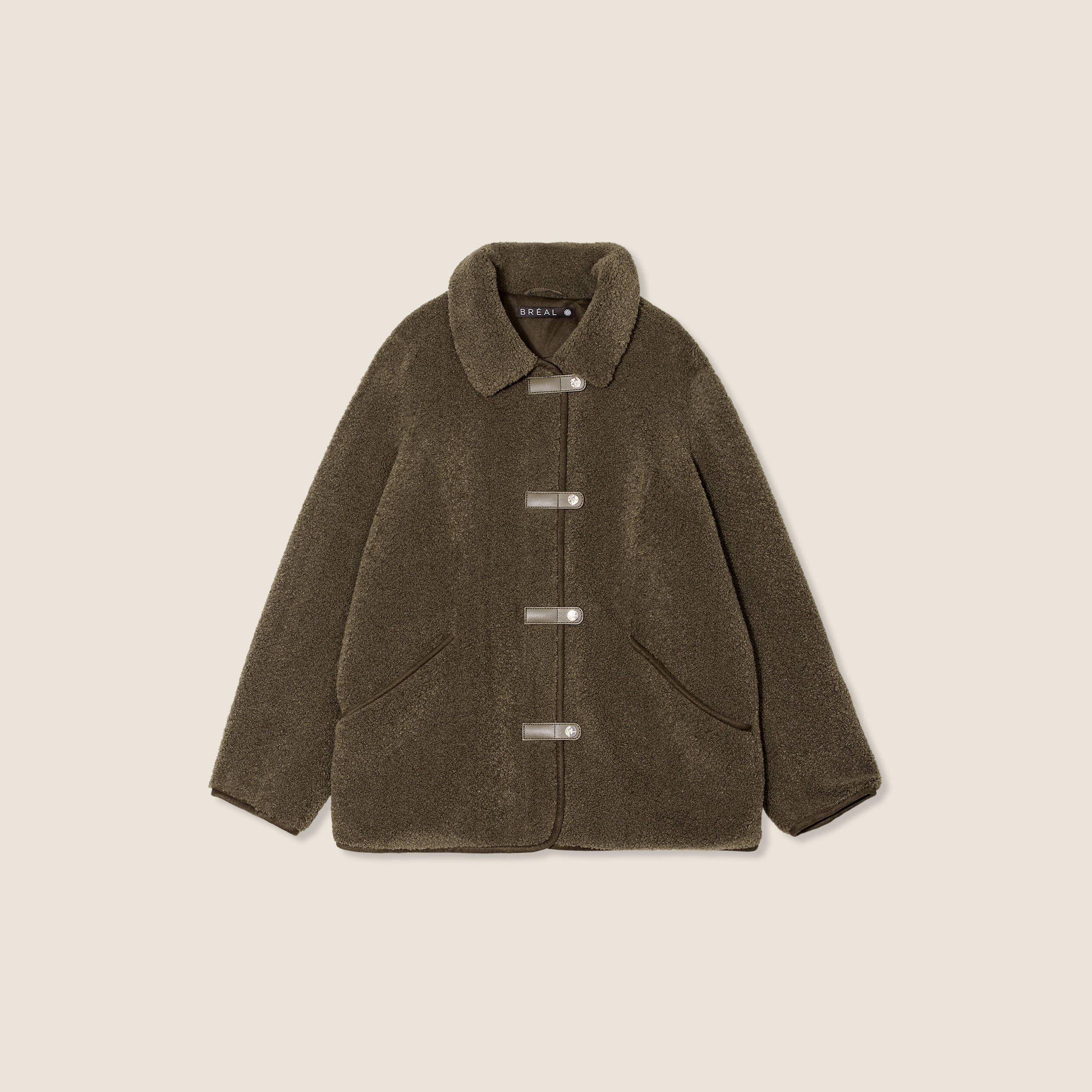 Manteau droit laine mouton vert kaki femme