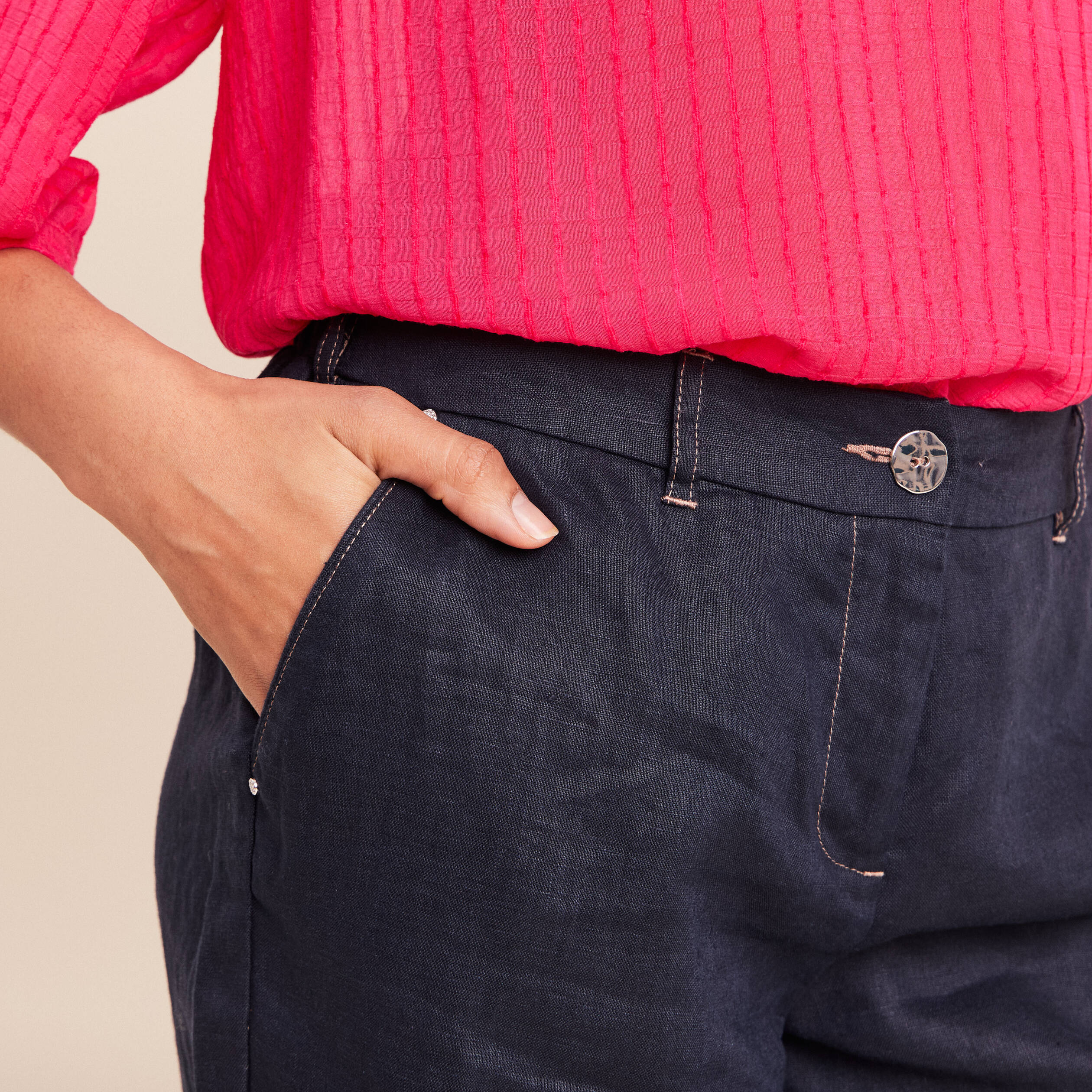 Pantalon large taille standard bleu fonc&eacute; femme