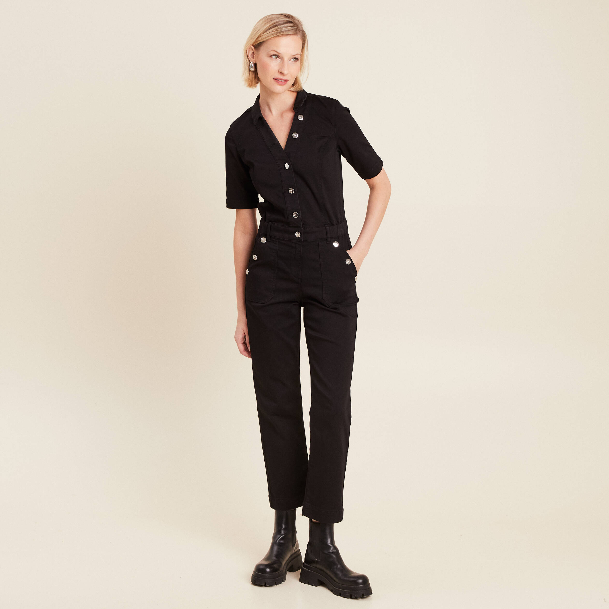 combinaison pantalon en jean noir femme Combinaison pantalon en jean noir femme