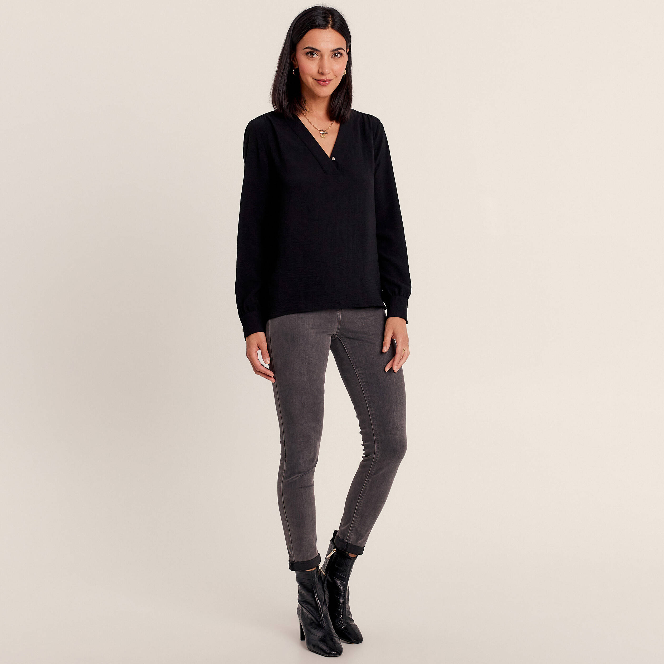 Blouse manches longues noir femme