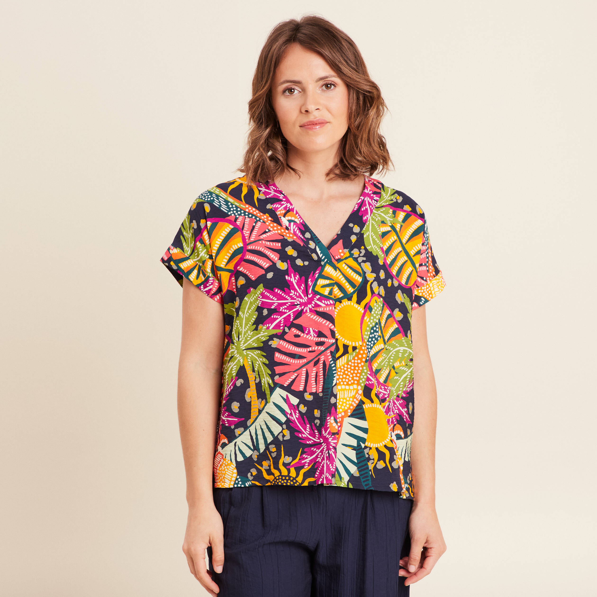 blouse ample manches courtes multicolore femme Blouse ample manches courtes multicolore femme