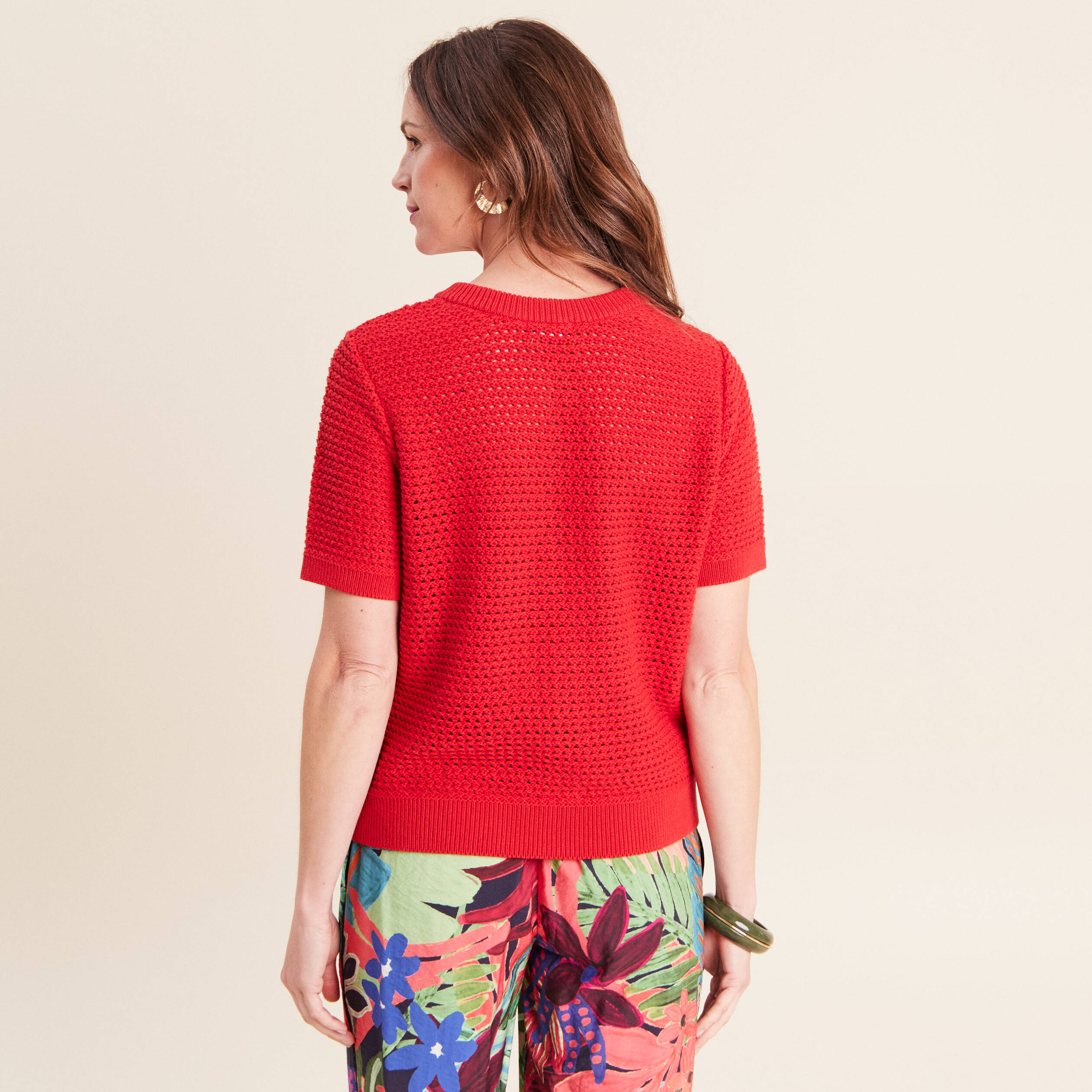 Gilet manches courtes col rond rouge femme