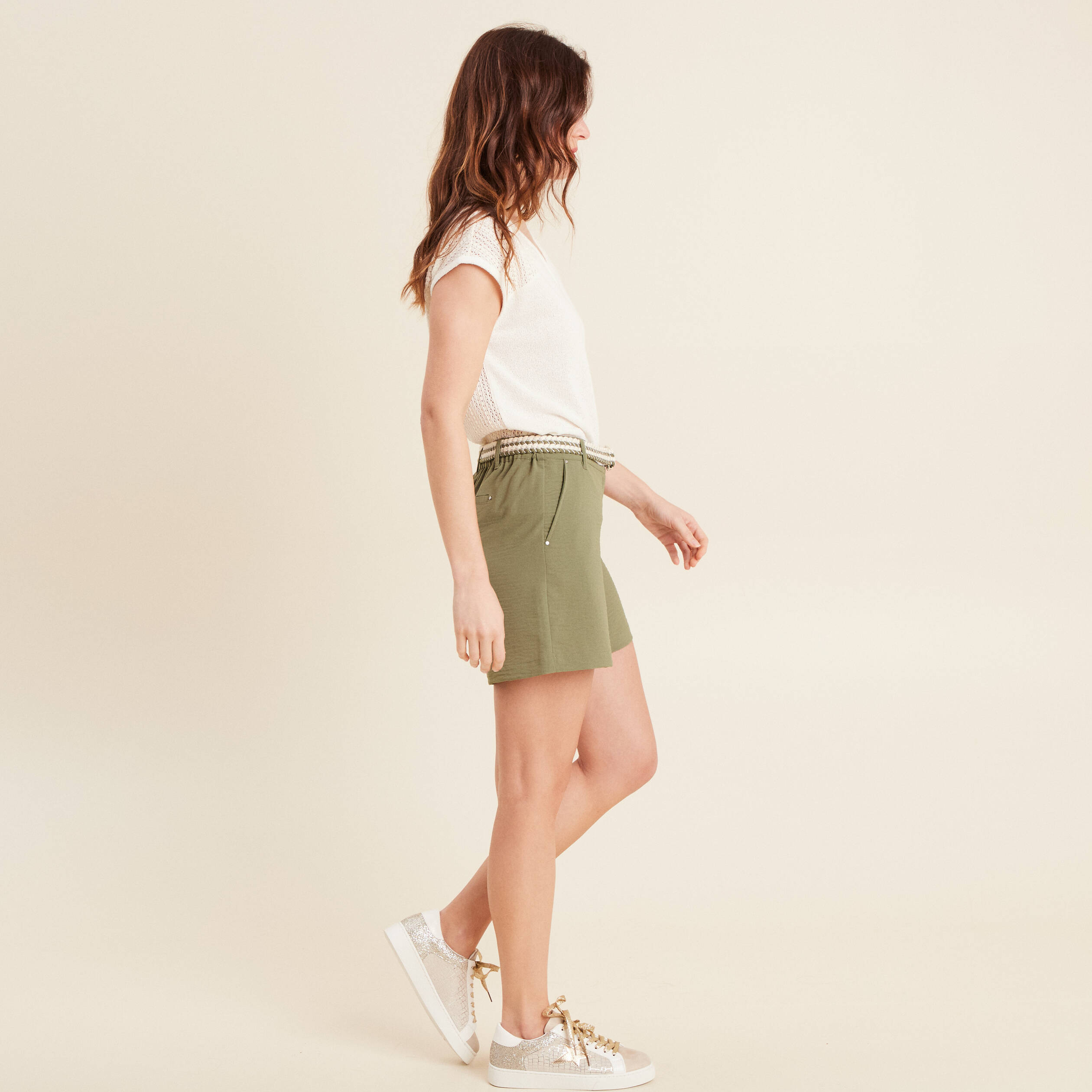 short fluide taille basse vert kaki femme Short fluide taille basse vert kaki femme