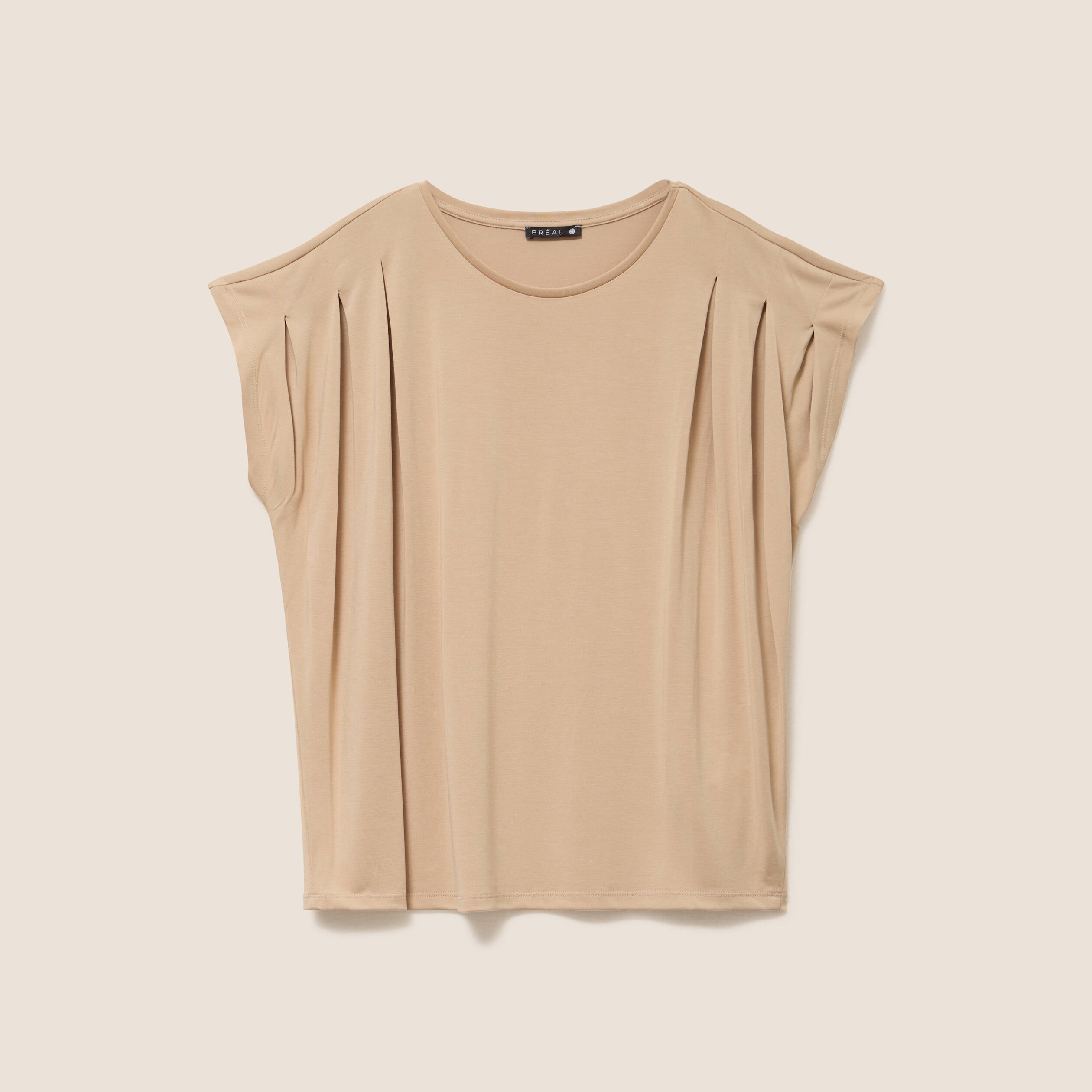 T-shirt droit col rond manches courtes sable femme