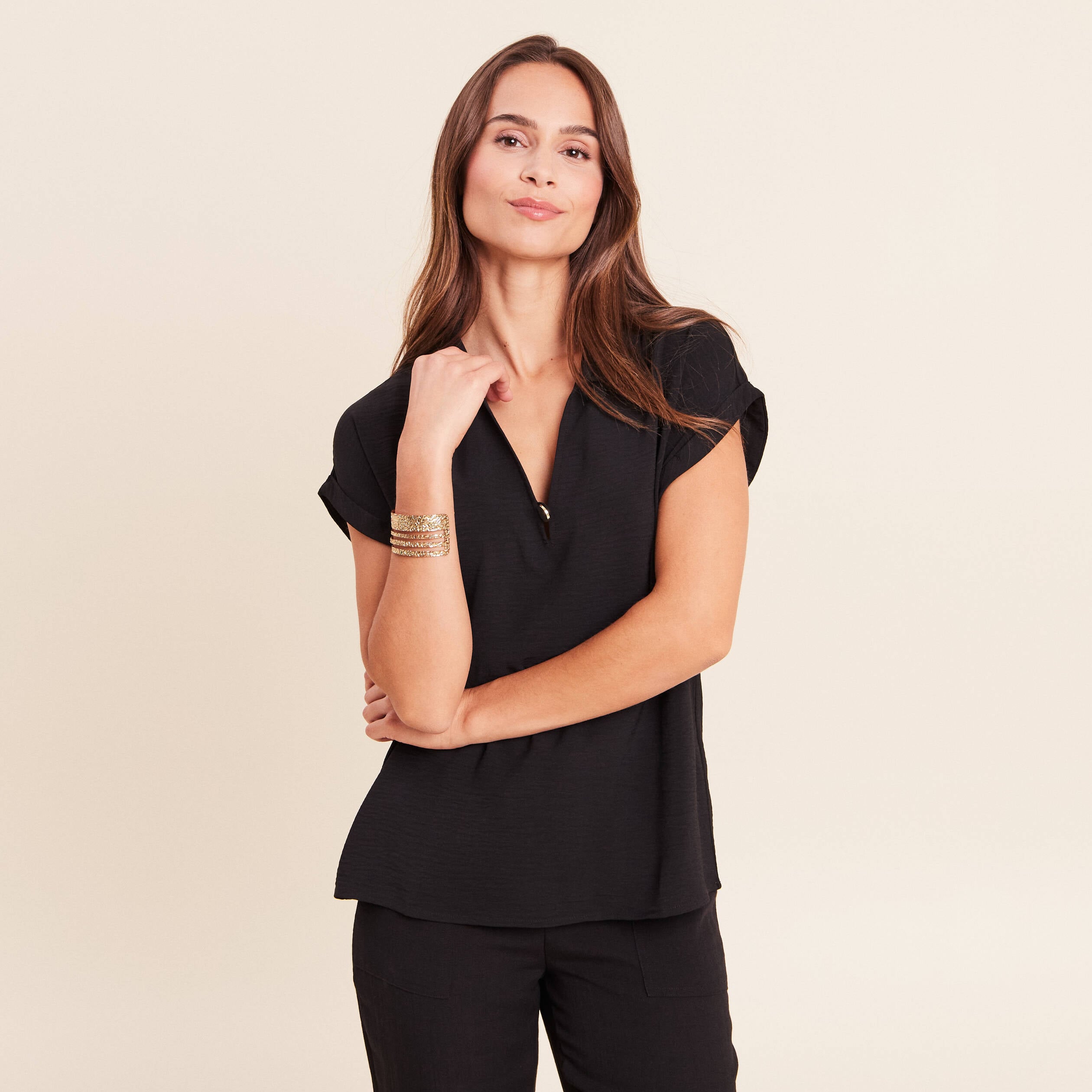 Blouse manches courtes noir femme
