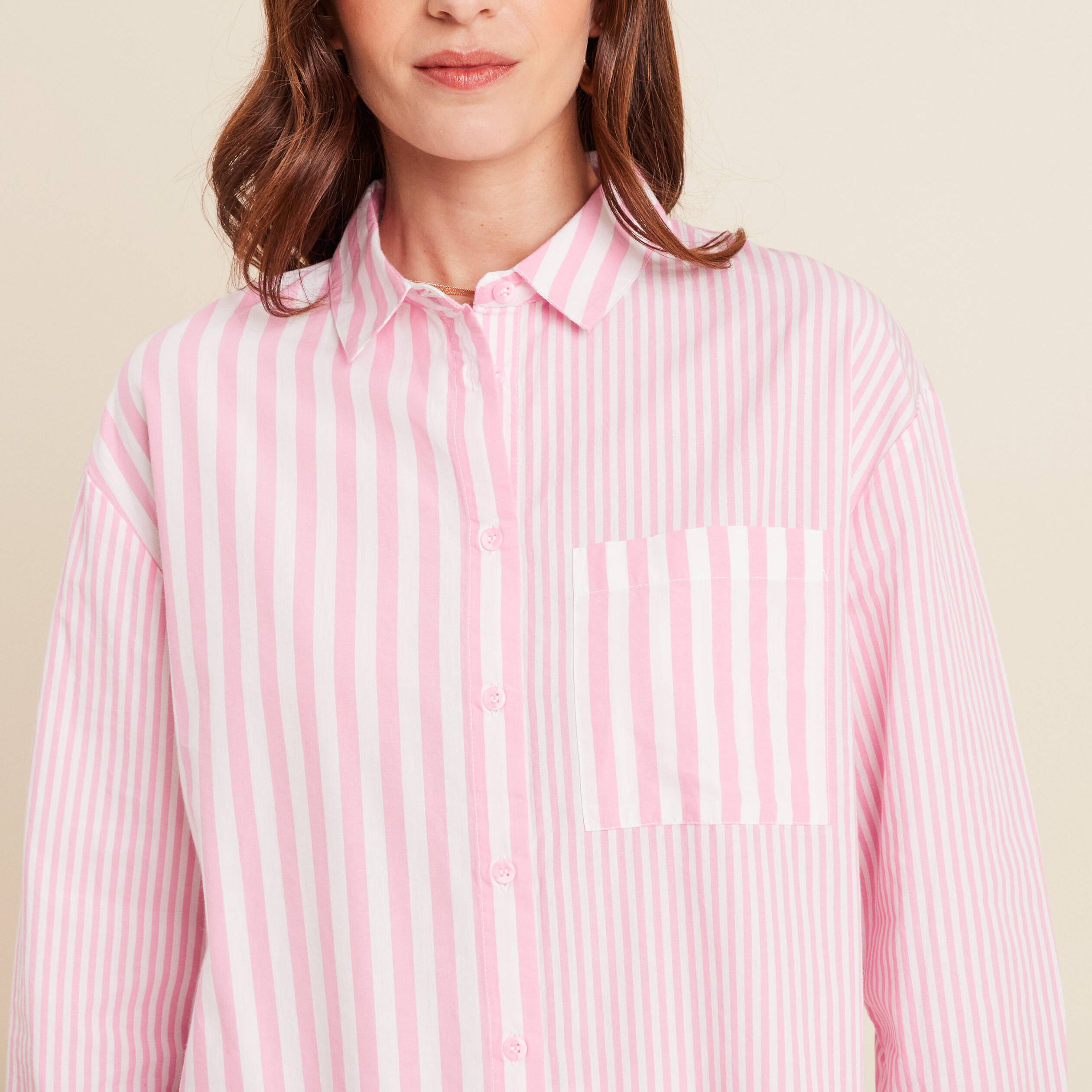 chemise ample mi longue en coton rose femme Chemise ample mi-longue en coton rose femme