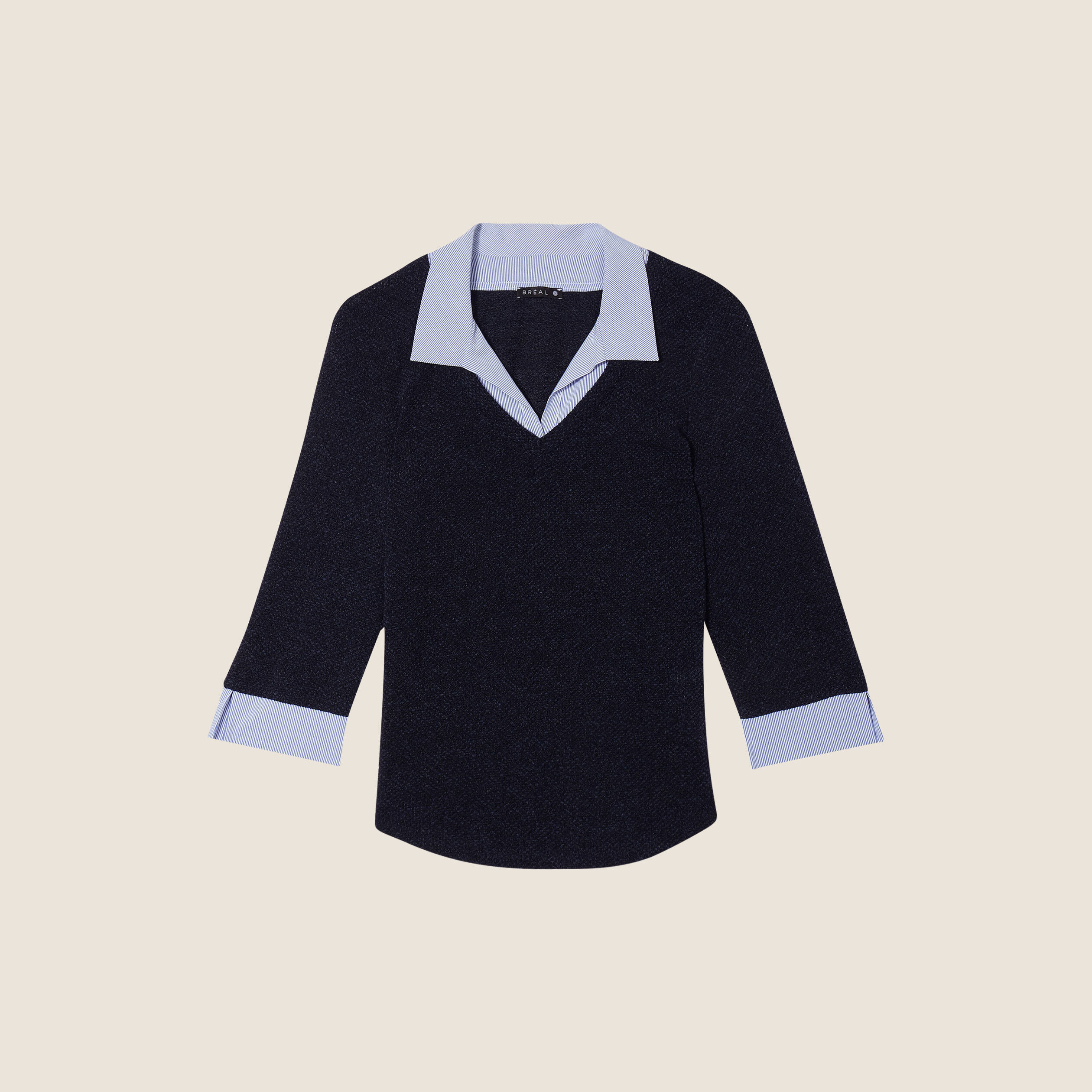T-shirt manches 3/4 bleu marine femme