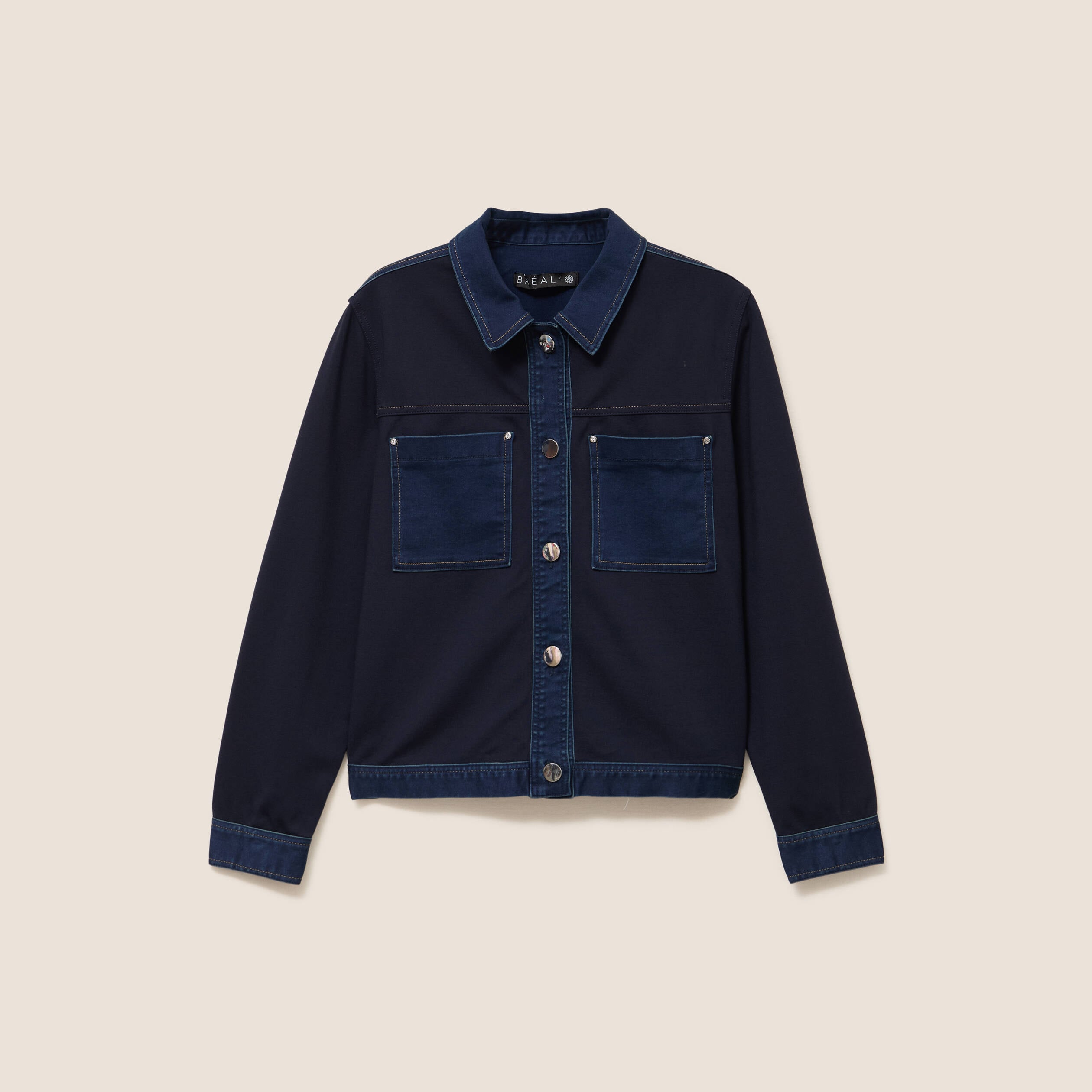 Veste droite courte manches longues denim brut femme