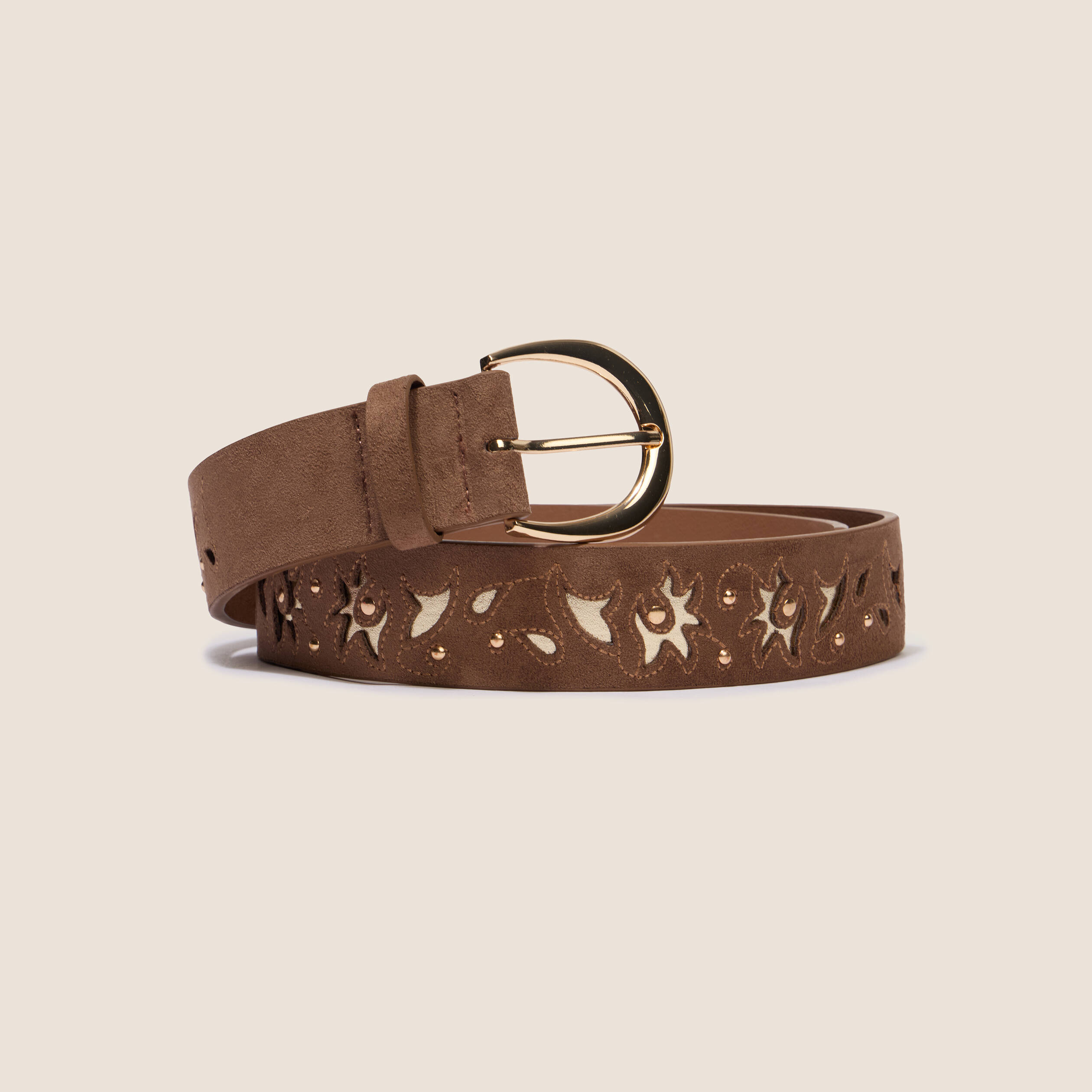 Ceinture large aspect daim iris&eacute; taupe femme