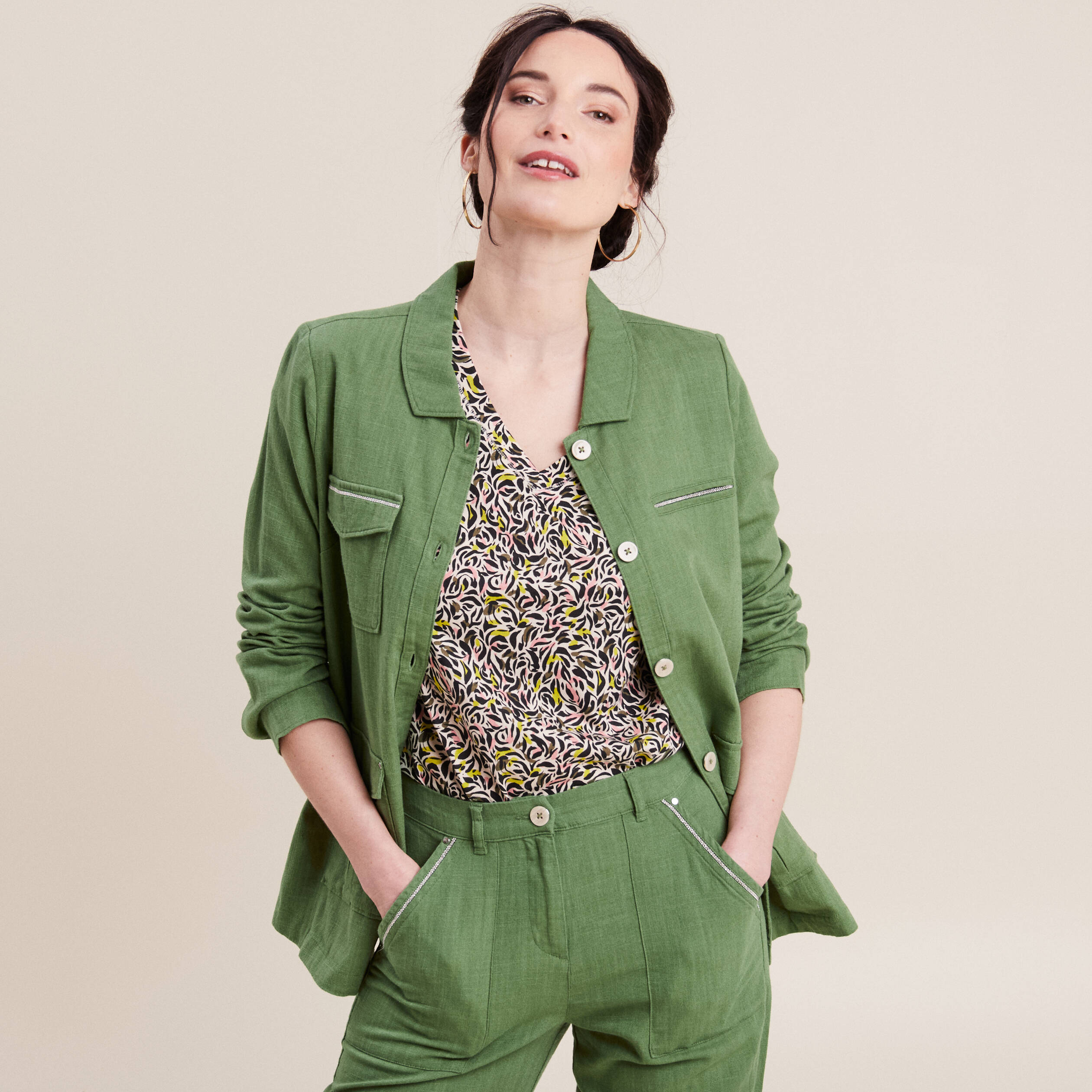 veste droite boutonnee vert femme Veste droite boutonnée vert femme