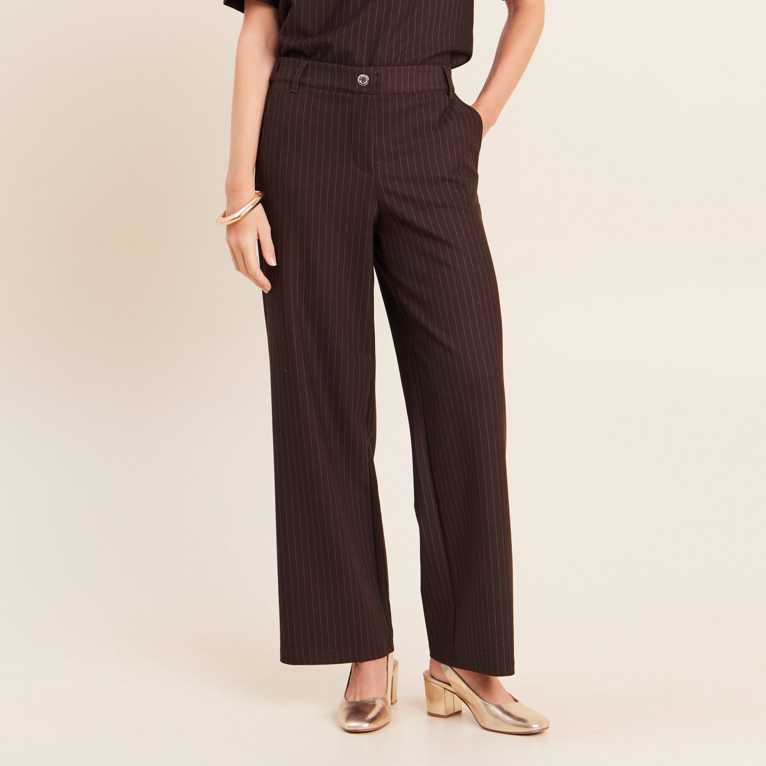Pantalon large 7/8&egrave;me marron femme