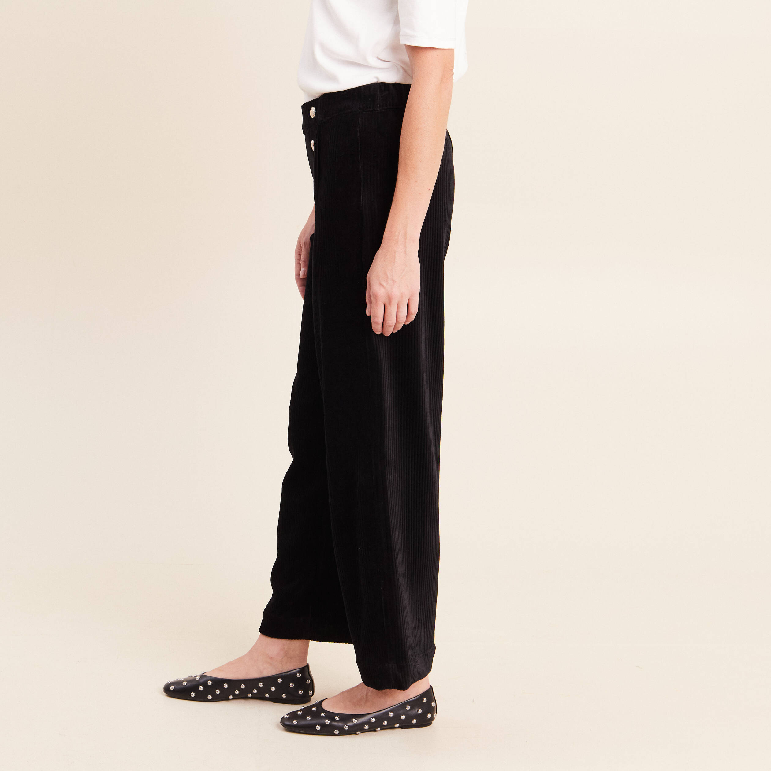 Pantalon loose en velours noir femme