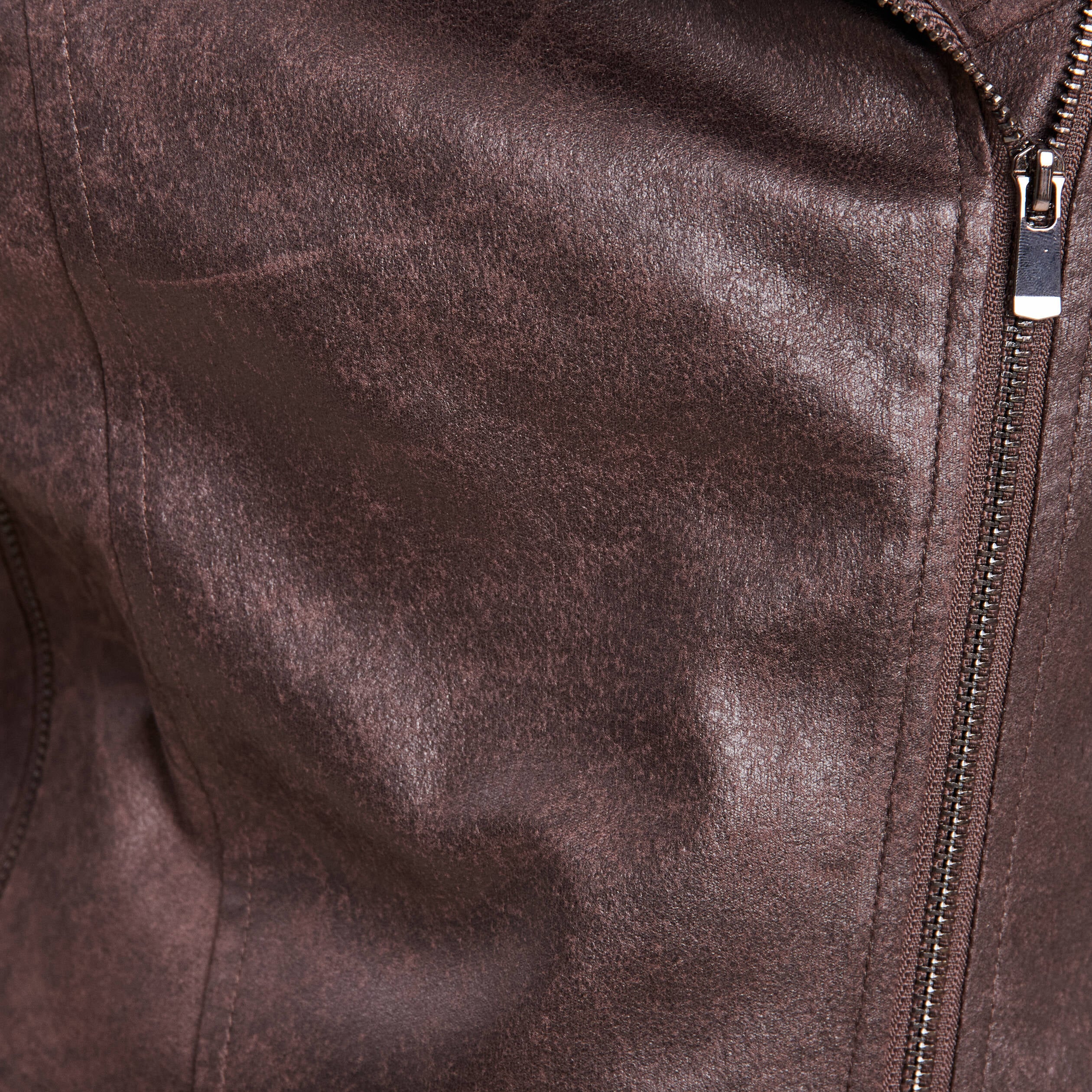Veste esprit motard zipp&eacute;e marron fonc&eacute; femme