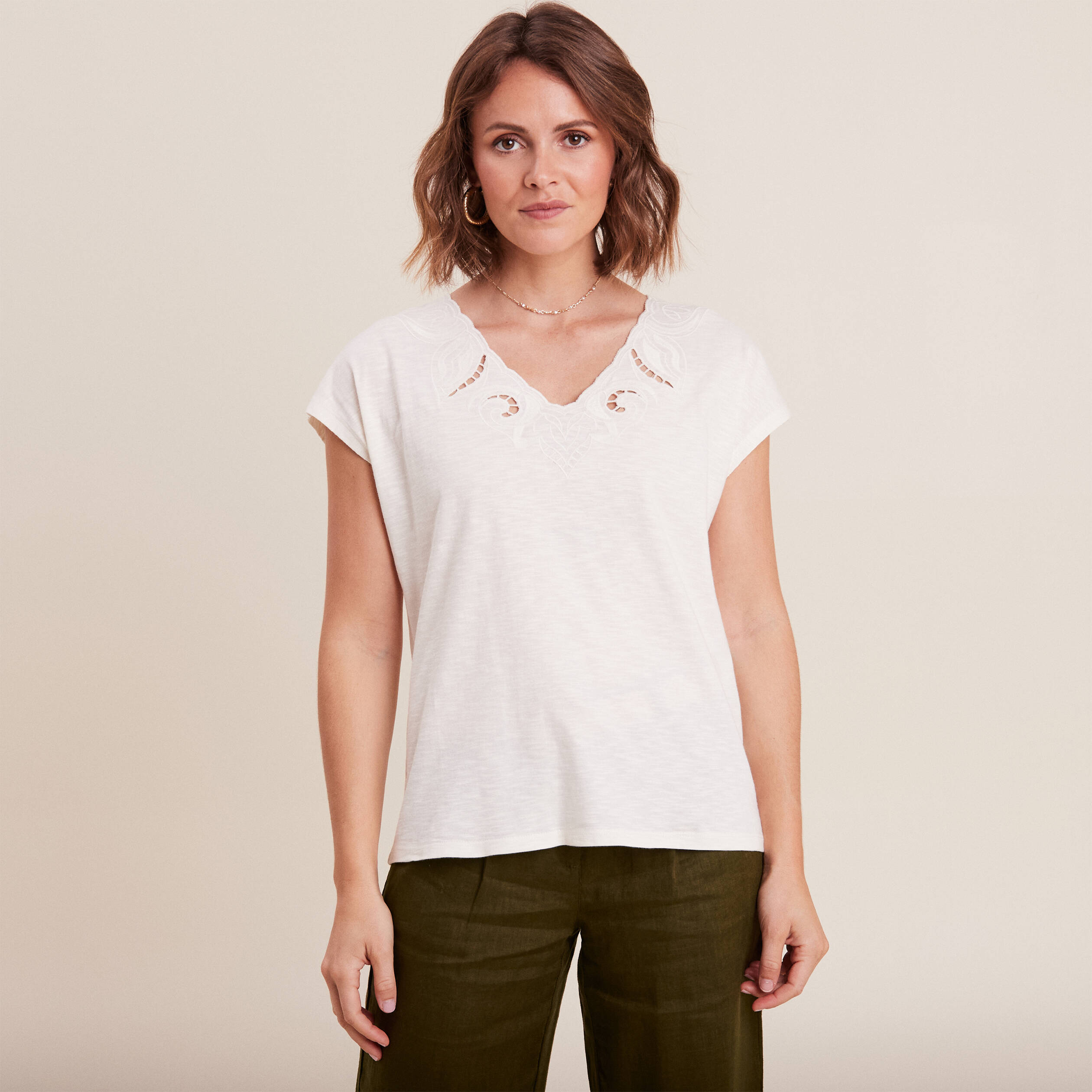 t shirt manches courtes ecru femme T-shirt manches courtes ecru femme